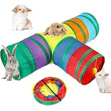 HYLYUN Foldable Rabbit Tunnel 3-Way Rabbit Hideout Small Animal Activity Tunnel Toy for Dwarf Rabbits Guinea Pigs Cats