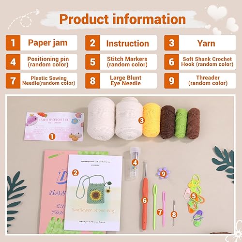 Miniatura 2 de Fedmut Kit de ganchillo para principiantes, kit de ganchillo para adultos principiantes con tutoriales en video paso a paso, el kit de iniciación de