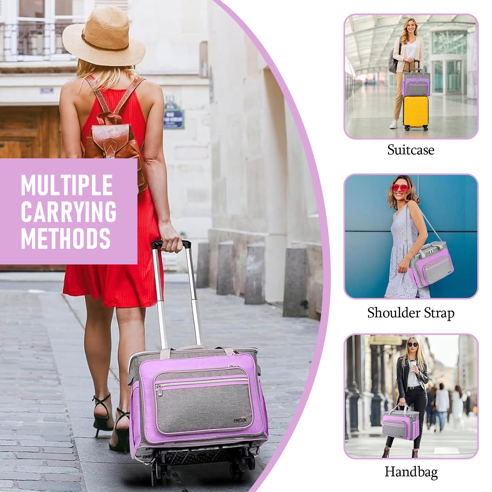 Maletín Multifuncional con Ruedas Desmontable para Profesores, para Trabajo, enseñanza, Oficina, Manualidades (Color Morado)