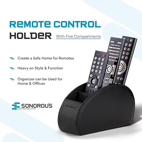 Miniatura 9 de SONOROUS Soporte para control remoto de alta calidad, de piel sintética, de lujo, con 5 compartimentos, organizador moderno para accesorios