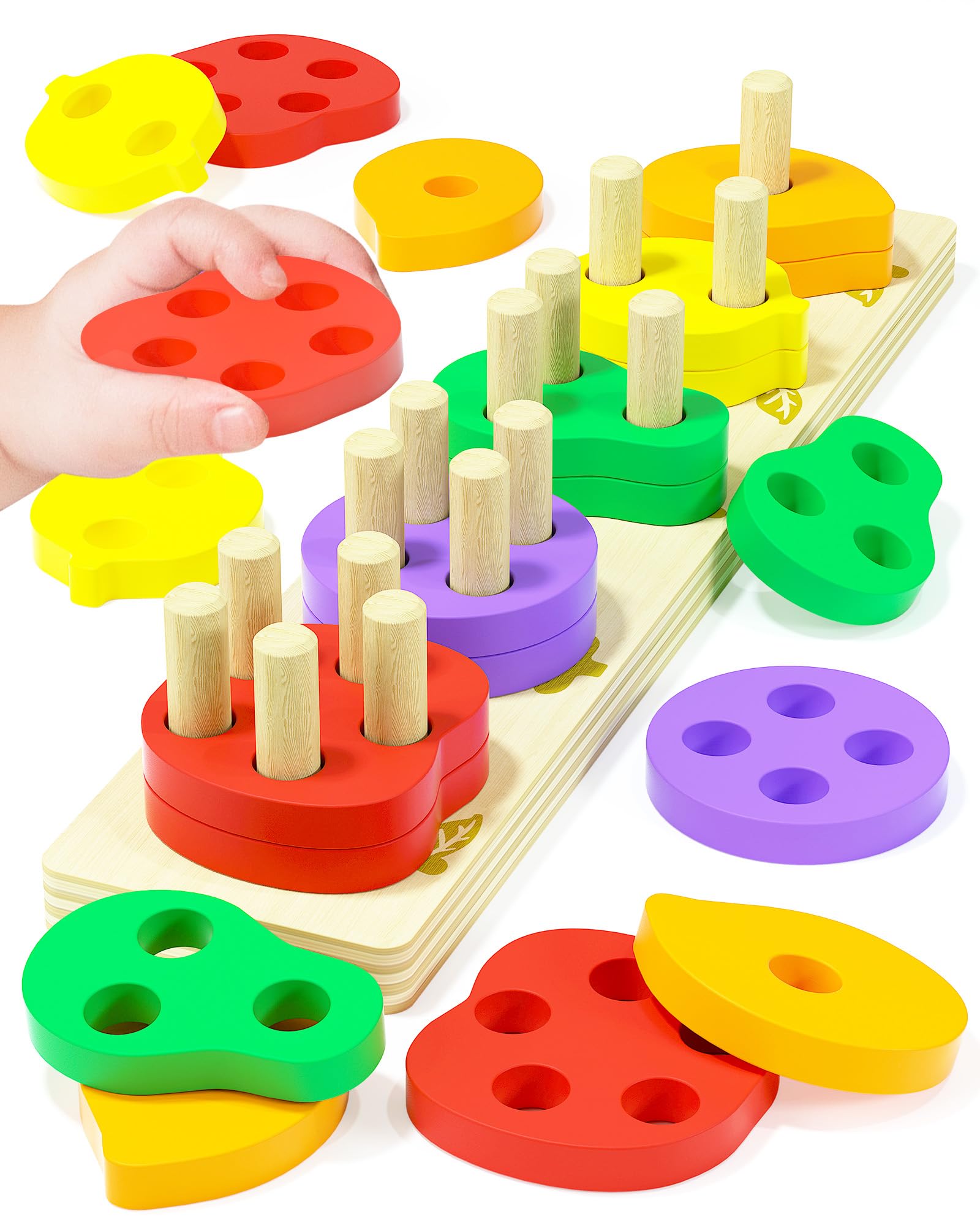 Montessori Toys for 1 2 3 Year Old Boy Girl, Toys for Ages 2-4 Toddlers Kids Baby, 1 2 Year Old Boy Girl Birthday Gifts, Wooden Learning Puzzles Shape Sorter Toys for Toddlers