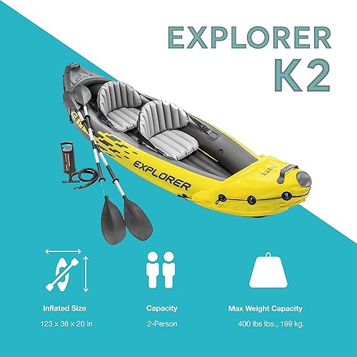 Miniatura 3 de Explorer K2 Kayak juego de kayak inflable para 2 personas con remos de aluminio bombas manuales y eléctricas