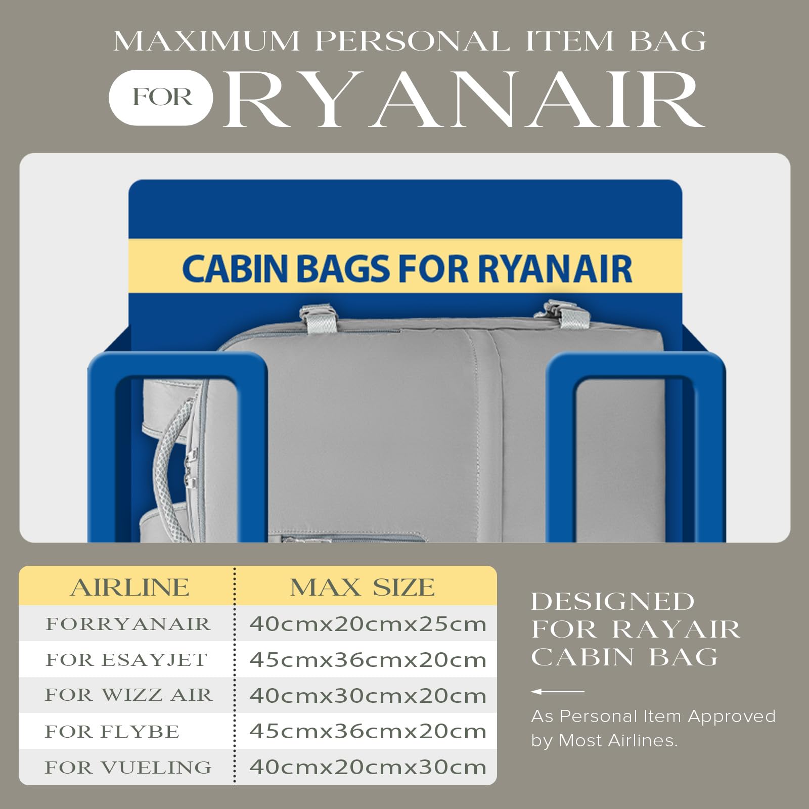 Hayayu Borse da Cabina per Ryanair 40x20x25 Bagaglio a Mano Zaino Borsa Zaino da Viaggio Il Sedile Zaino per Ryanair bagaglio a mano Borsa Cabina Viaggio Zaino Travel Viaggio Casual Daypack