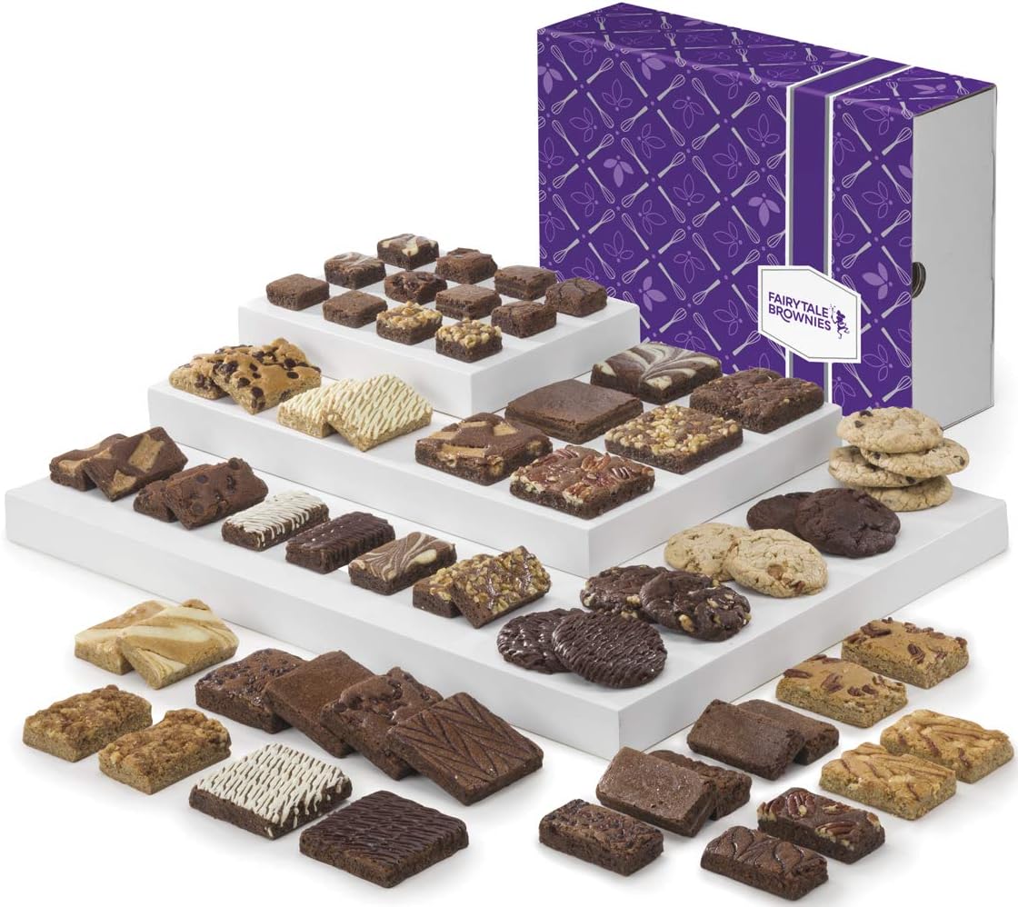 Fairytale BrowniesGiant Fairytale Treats Individually Wrapped Gourmet Chocolate Food Gift Basket - Assorted Size Brownies Plus Blondie Bars and Cookies - 64 Pieces - Item JF320