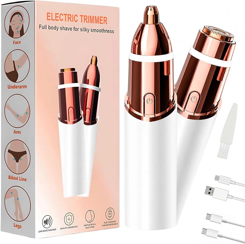Aparador recarregável 2 em 1 para sobrancelhas e pelos faciais com luz LED, branco