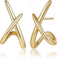 MUMREUES 14K Gold Plated Stud Earrings for Women - Hypoallergenic Dainty X Design Minimalist Everyday Jewelry Gifts