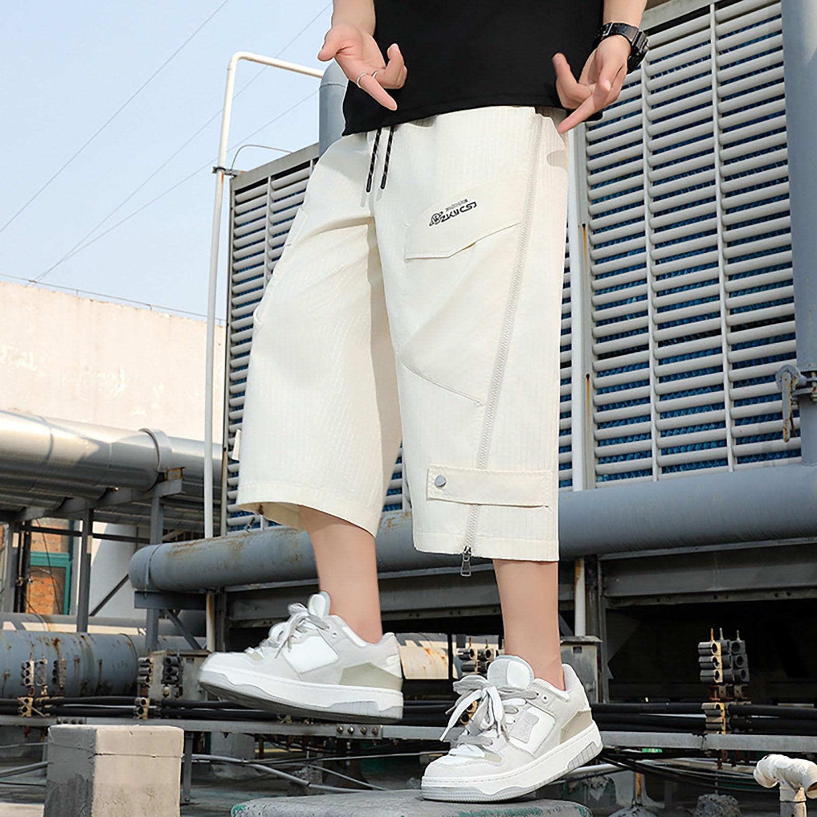 Pantaloni Palestra Uomo Estivi, Joggers Uomo | Pantaloni cargo capri estivi vestibilità ampia casual gamba dritta cropped abbigliamento streetwear