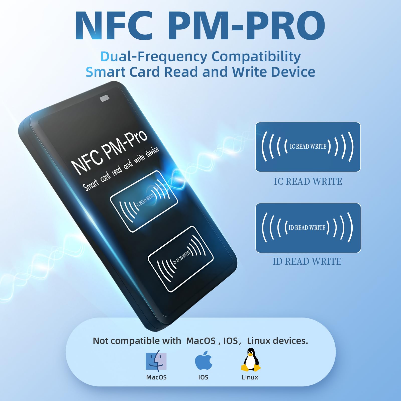 IC&ID Copieur RFID, lecteur RFID applicable à IC 13,56 MHz, lecteur de copieur RFID applicable à ID 125-500 kHz, pour : ID/CUID/FUID/UFID/GDM/5200/5577/8265/8268/4305/HID-125K, non utilisé pour iOS