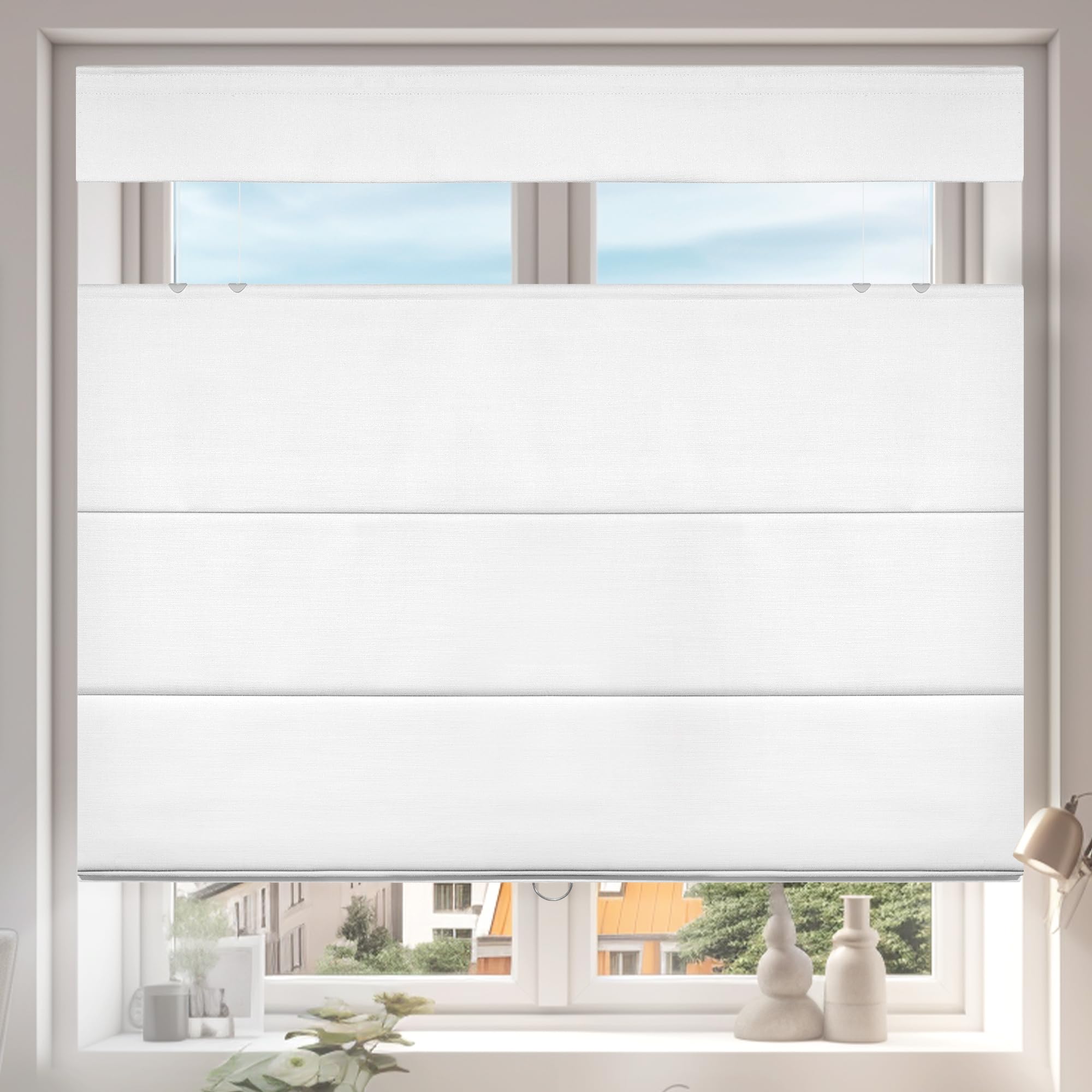 HOTSOON Top Down Bottom Up Roman Shades for Window,Cordless Blackout Room Darkening Fabric Roman Shades,Thermal Insulation Custom Blinds for Living