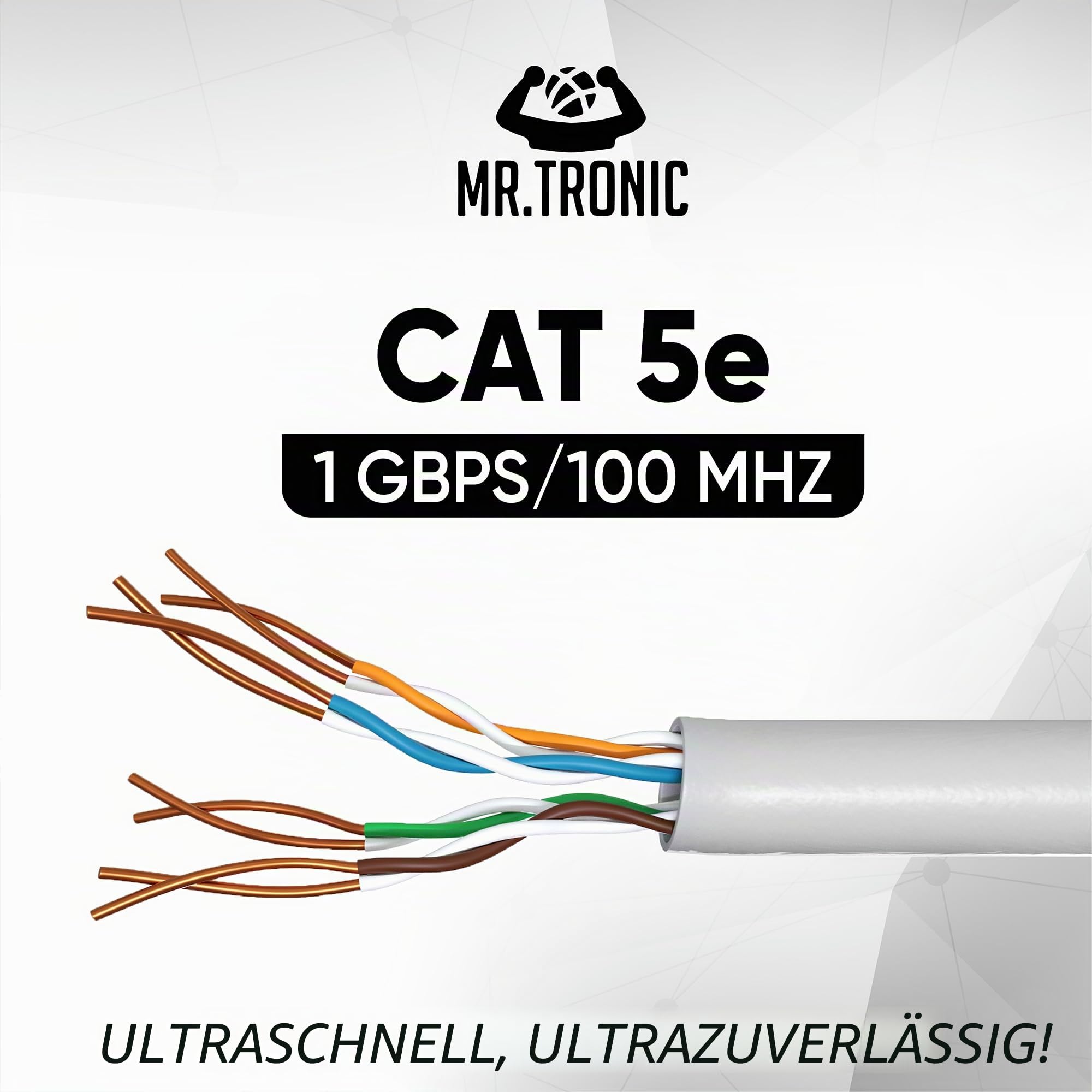 Mr. Tronic 305m Ethernet Netzwerkkabel Cat 5E, LAN Netzwerkkabel Für Schnelle & Zuverlässige Internet, AWG24 Massenkabel Cat 5E | Bulk Kabel 1 Gbps, 100 MHz, UTP CCA (305 Meter, Grau)