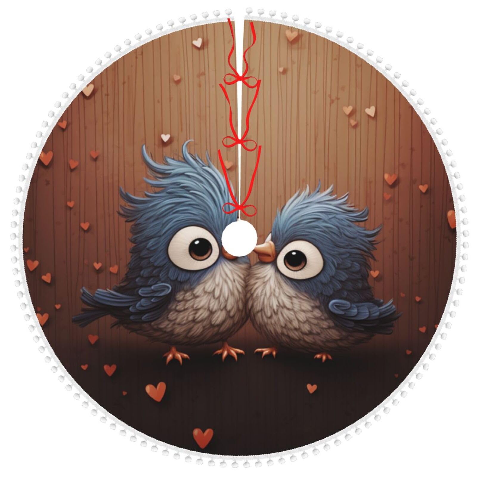 Jupe de sapin de Noël double couche à pompons Love Birdie