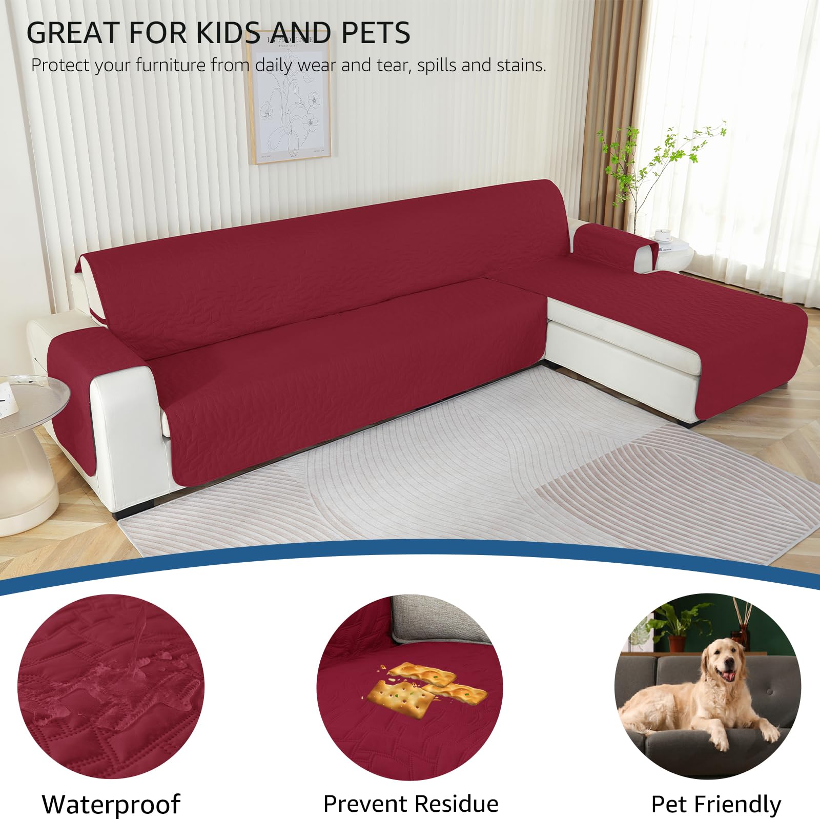 Ystyle Copridivano 3 Posti Con Penisola, Copridivano Angolare, Copri Divano Angolare Con Penisola A Sinistra Destra, Copridivano Chaise Longue, Copridivano L (255cm, Borgogna)