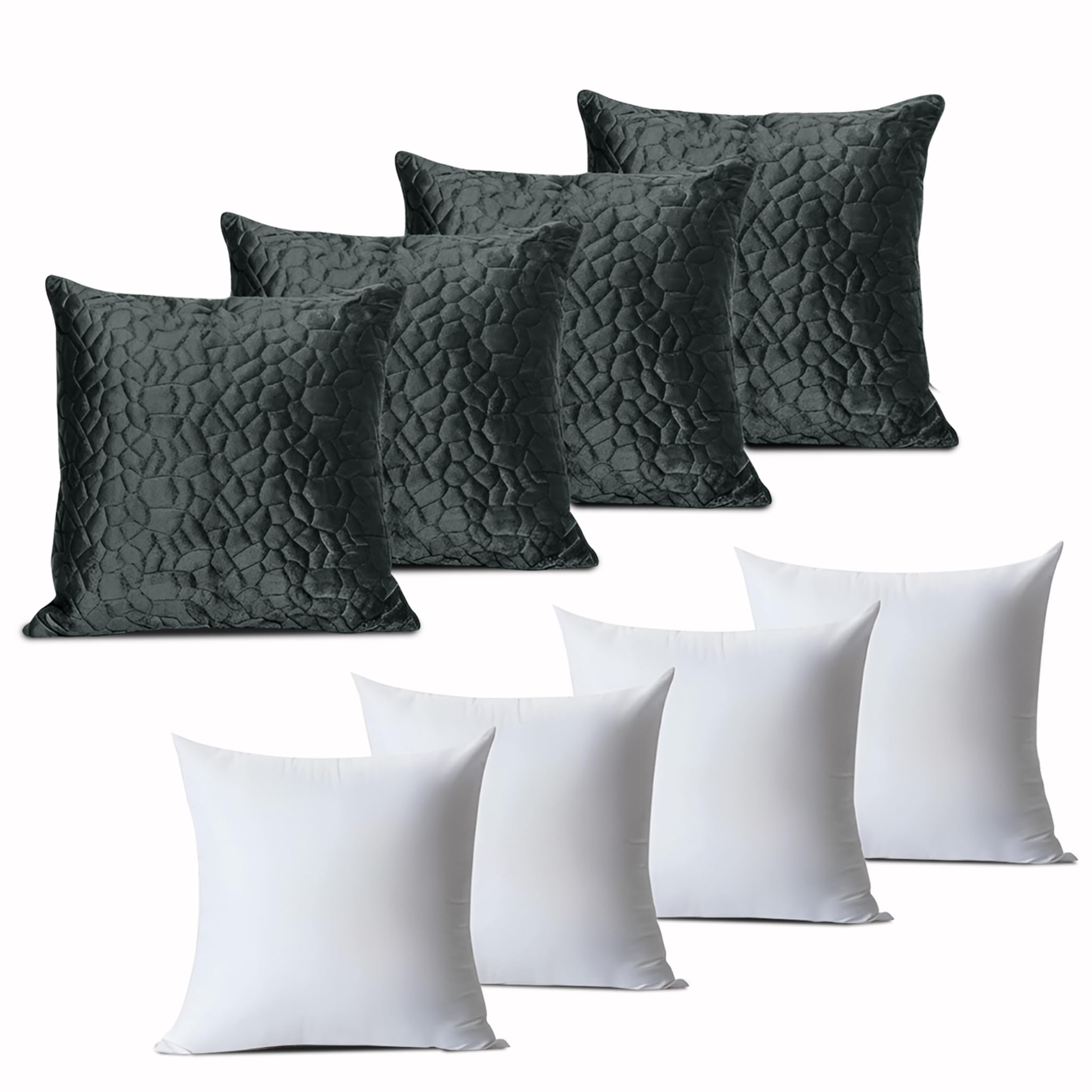 INSPIRE HOMEWARE Pebble Cushions with Covers Included Pack of 4 Charcoal 45 x 45 cm (4 covers,4 inners) Embossed Velvet Square Throw Pillowcases with Hidden Zipper for Sofa Office Car Bedroom — image 1