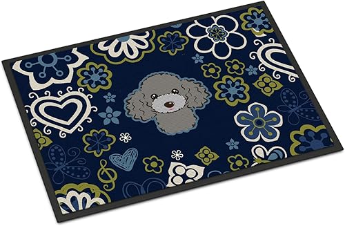 Miniatura 126 de Caroline's Treasures BB1449JMAT - Tapete de bienvenida de carlino negro, 24 x 36 pulgadas, tapete azul para puerta delantera, para interiores