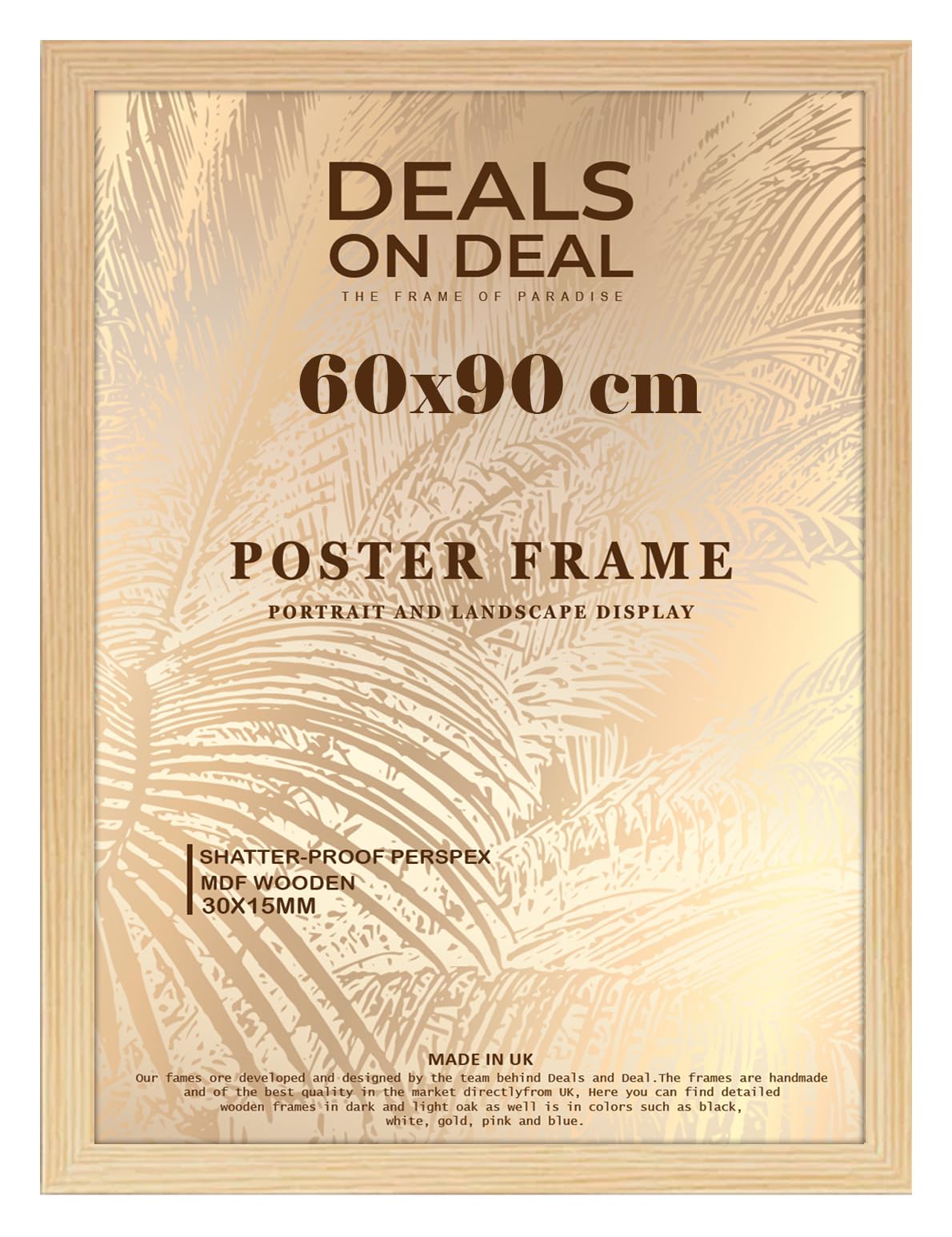 DEALS ON DEAL® Large Pine Poster Frame 60x90 cm Picture Frame Jigsaw Puzzle | Mdf Wooden 90 x 60 cm | Solid Mdf Hd Clear Front | Vertical or Horizontal
