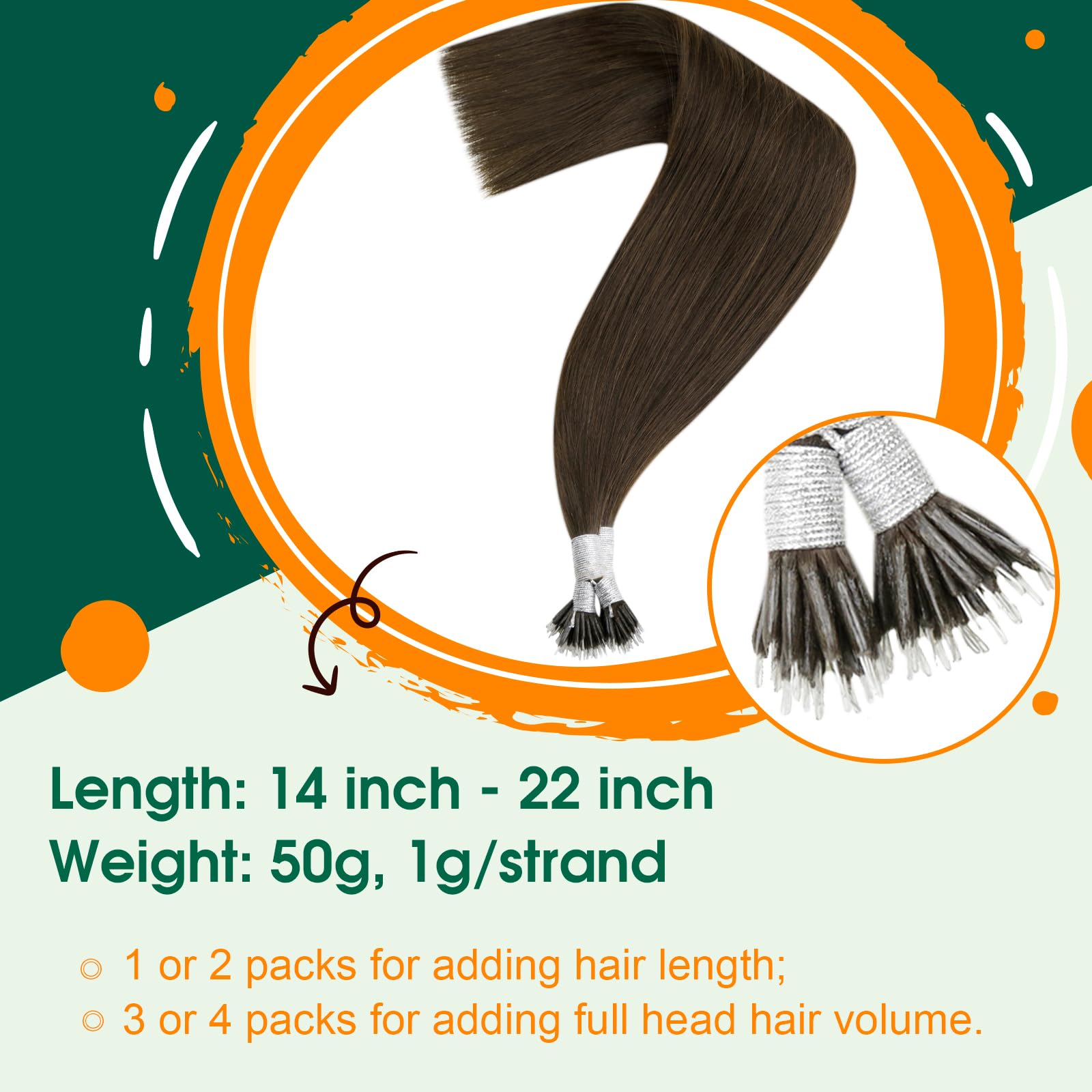 Easyouth Brown Nano Ring Extensions Human Hair Darkest Brown Nano Beads Hair Extension Nanoring Hair Extensions Natural Remy Thick Ends 16 Inch 50g/50s #2 - Image 2
