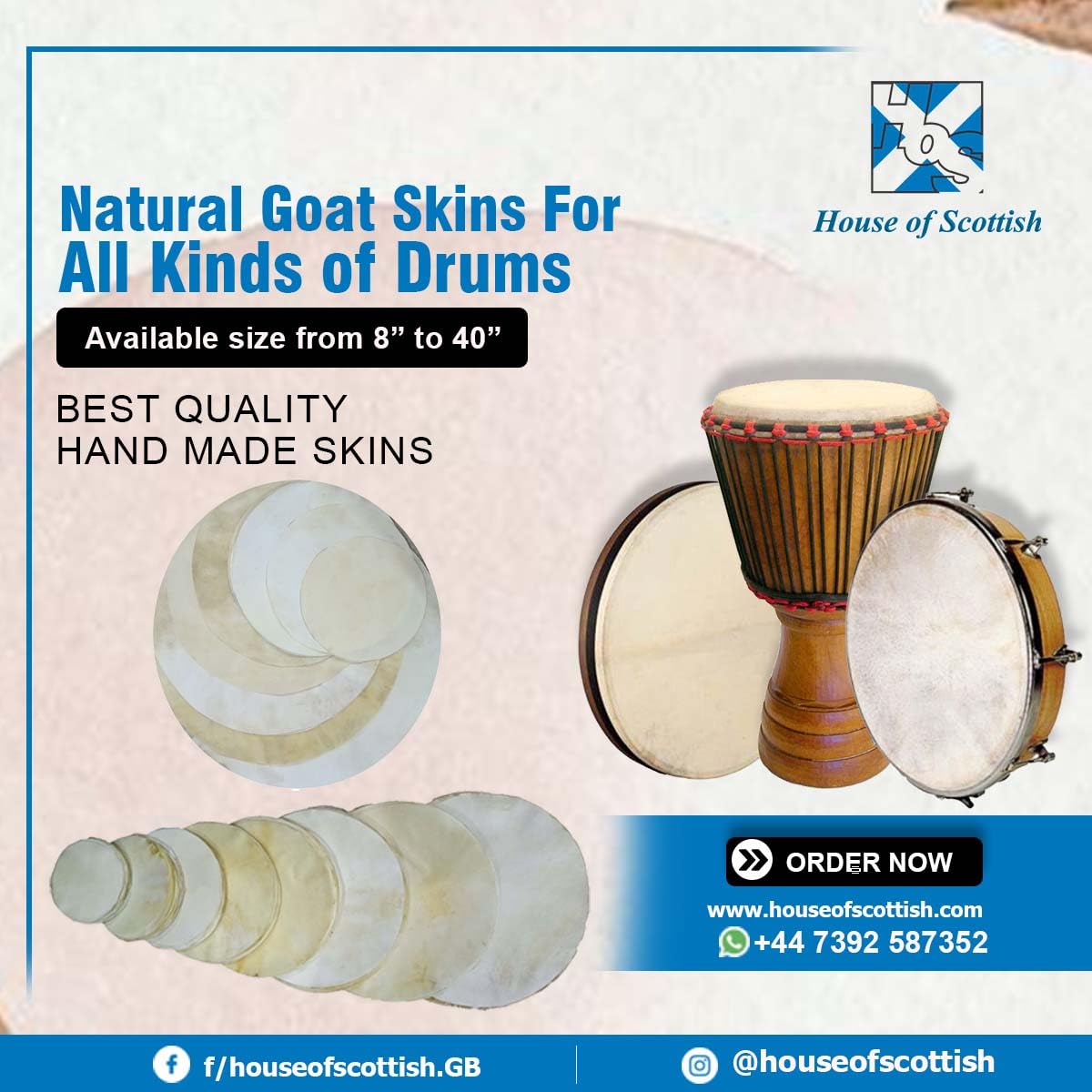 Natural Finish Ziegenfell Schlagzeugfell | Djembe, Irish Bodhran, Native Frame, Shamanic, Snare Drums, African Drum Heads 20,3 cm bis 91,4 cm (26 Zoll)