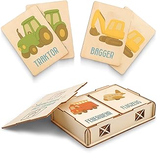 Lilli&Luki® Toy from 2 Years [20 Cards] Montessori | Children's Toy | Wood | Gift | Educational Games | Memo | Girl | Boy | Wooden Toy | Toys | Gift Ideas (Vehicles)