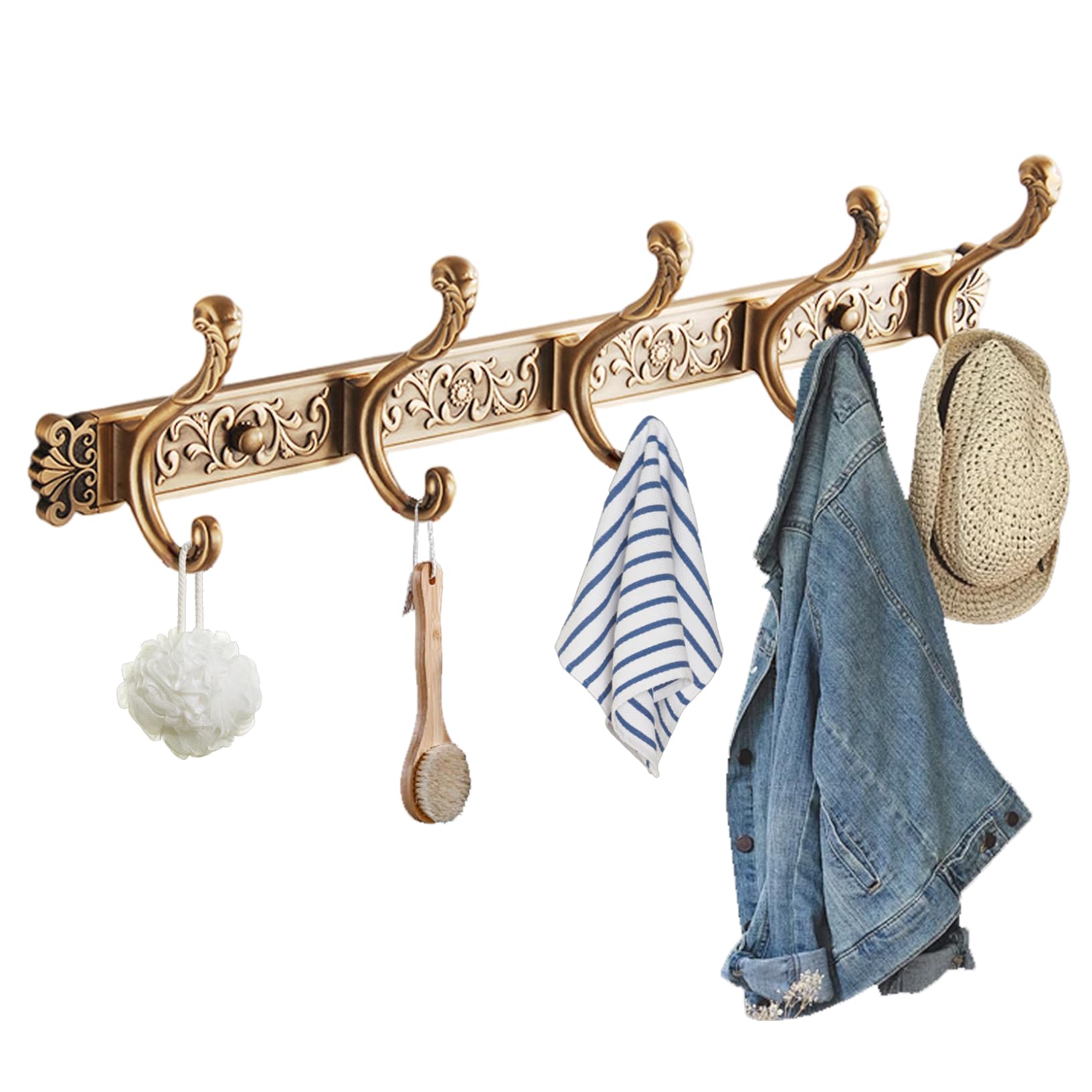 Licsaliwe 5-Hook Vintage Coat Rack Wall Mount, 20.4 Inch Aluminum Wall Hooks for Entryway, Bathroom, Bedroom and Hallway