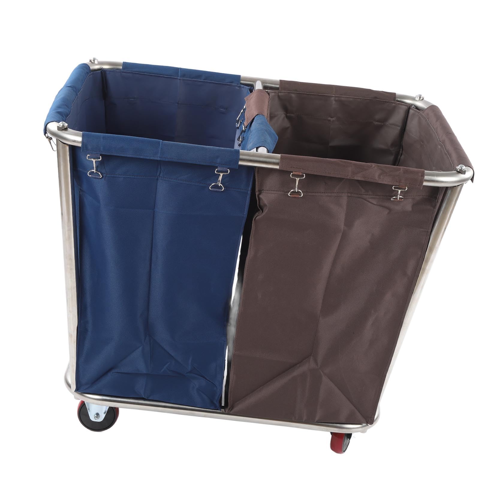 Carrello per Biancheria con 4 Ruote, Acciaio Inossidabile, 2 Sacchi di Stoffa, 350 Litri, Smistamento Secco e Umido, Uso Domestico e Commerciale