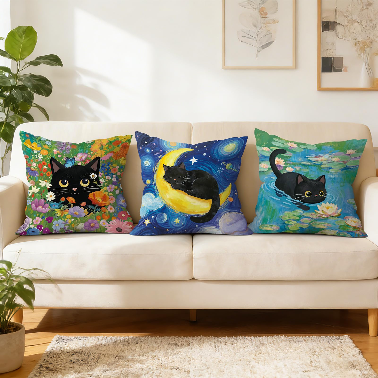 Amazon.co.jp: Joymaison 春の花 黒猫 スローピローカバー 16x16インチ