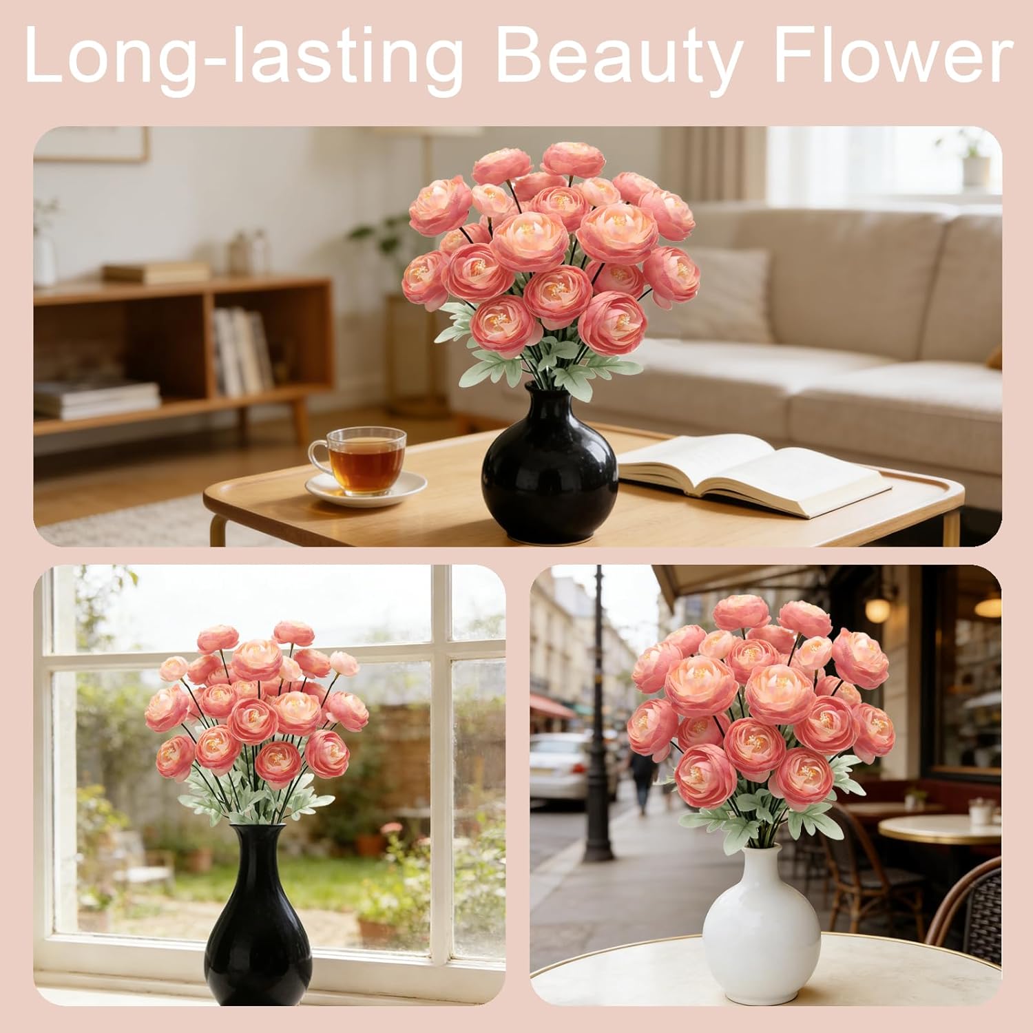 Artificial Silk Peony Fake Flowers,6PCS Artificial Faux Peonies Bulbs with 24 Silk Heads for Indoor Outdoor DIY Bouquets Wedding Centerpieces Home Decoration