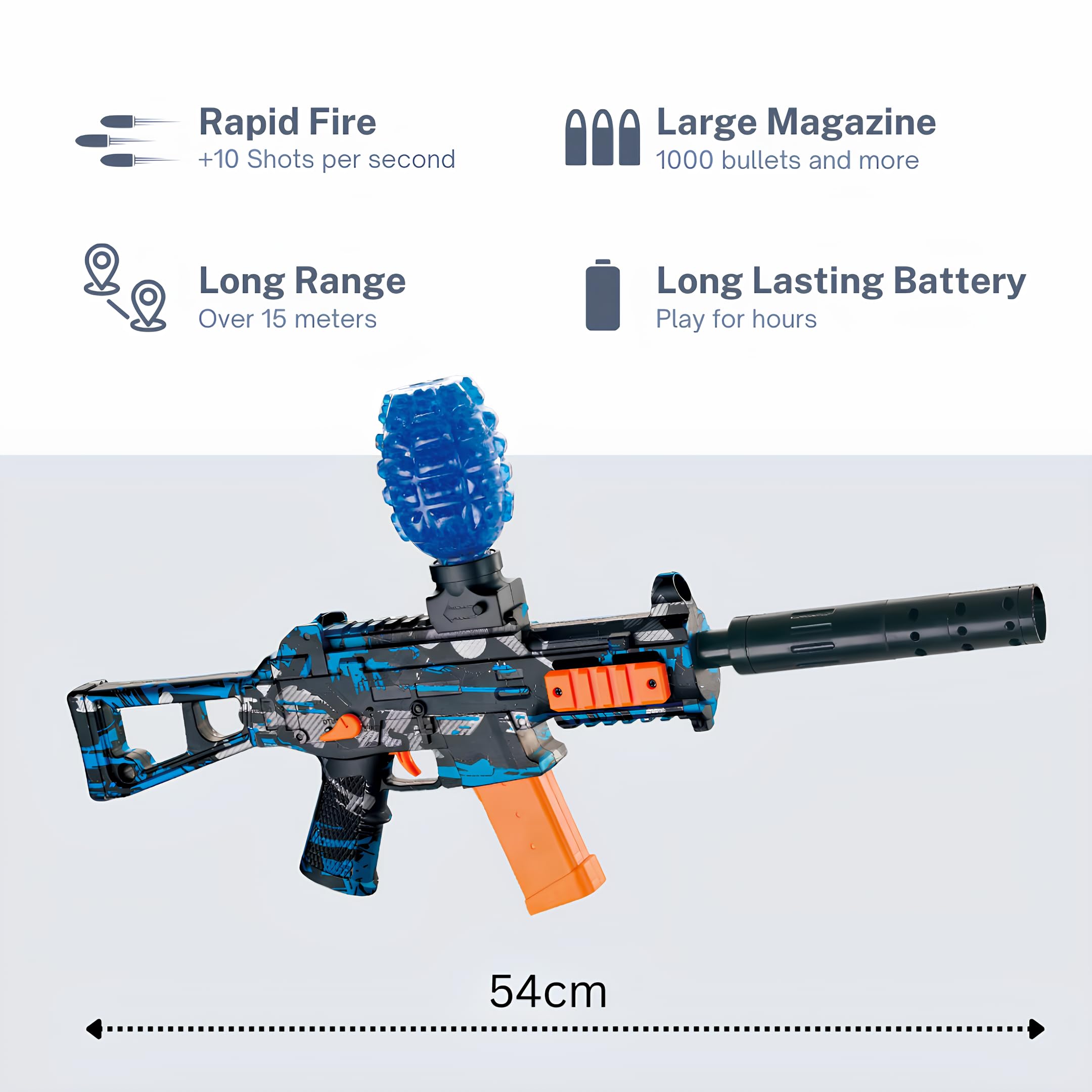 Gel Blaster Gun UMP45 – Pistolet à Bille Eau Electrique Automatique – Accessoires et Lunettes – Watersoft Puissant Fusil Arme Mitraillette - Adulte Gelfire Water Gun