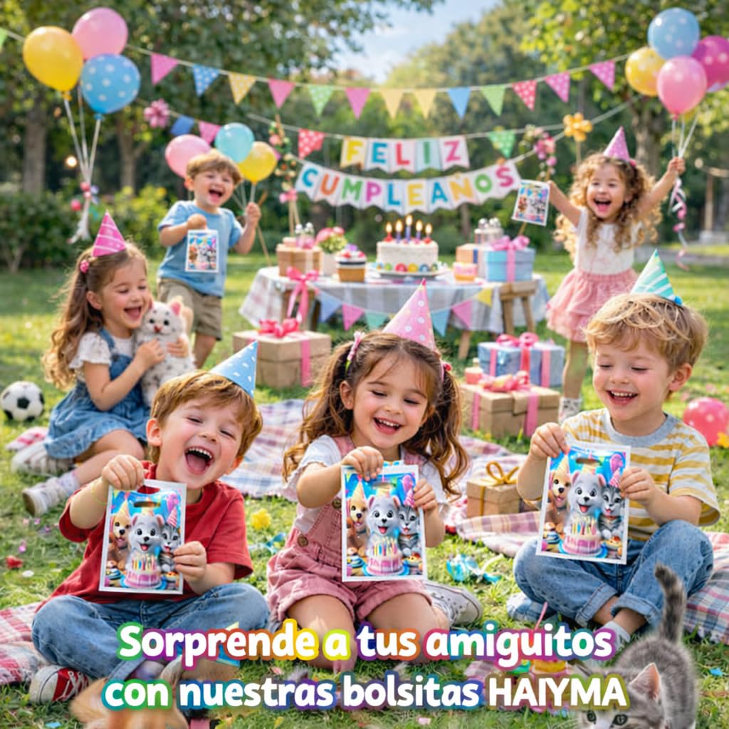 25 Bolsas Cumpleaños Infantil para Chuches – Bolsitas Regalo Fiesta Niños, Bolsas para Cumpleaños, Guardería y Eventos | Diseño Perritos y Gatitos - HAIYMA