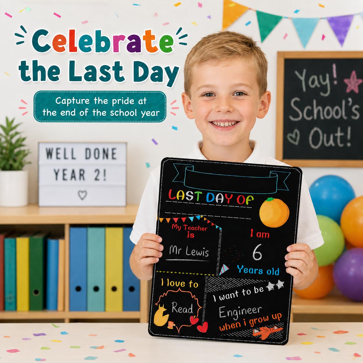 NUOBESTY Lavagna del primo giorno di scuola - Il mio primo giorno di scuola | Riutilizzabile Back to Schools Sign First & Last Day double face Milestone Photo Prop per bambini (24,9 x 19,8 cm)