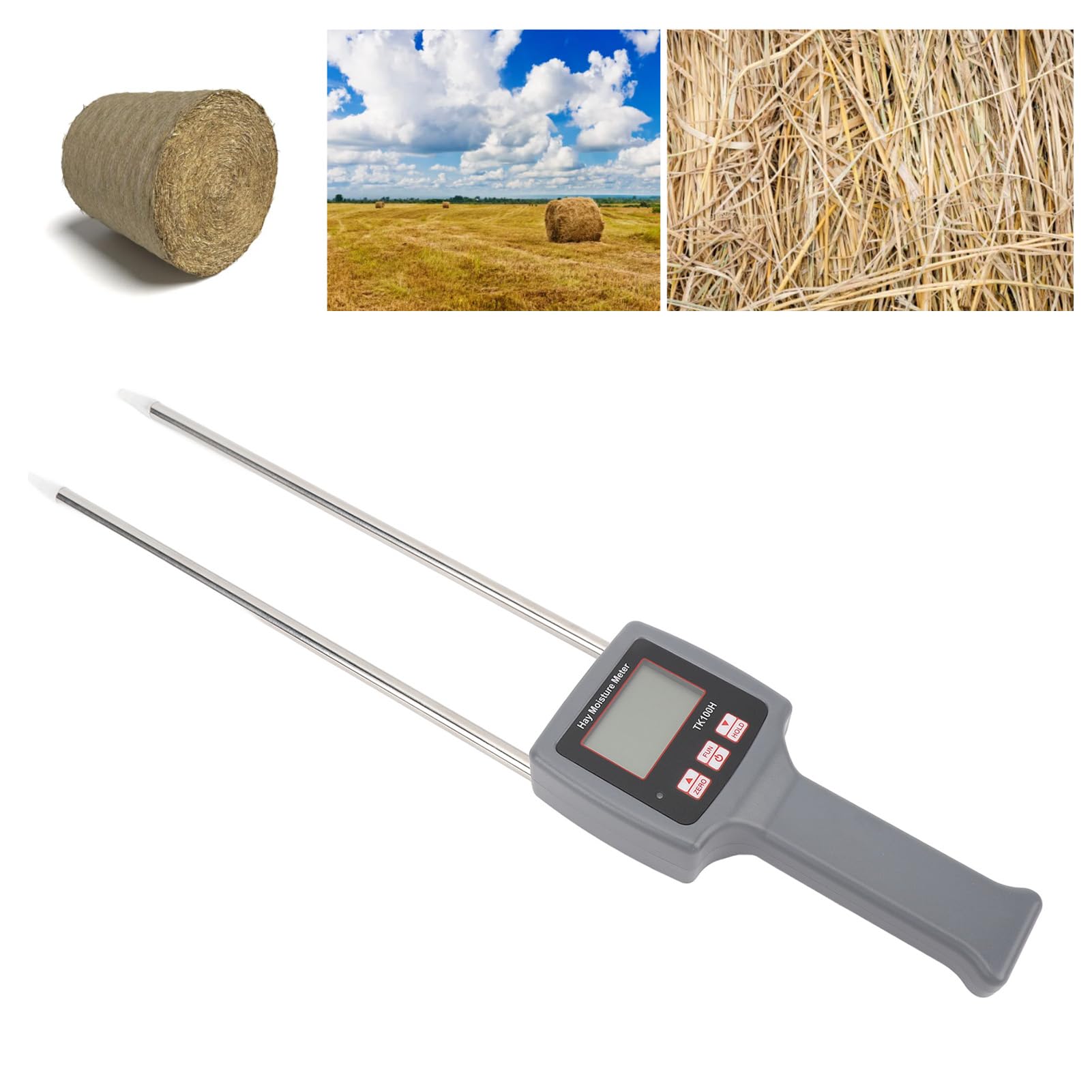 Tnfeeon Misuratore di umidità Portatile Tester di umidità ABS con Sonda Precisione da 0 a 80% per Medica da Foraggio e Leymus Chinensis Agricoltori di Stoccaggio Allevatori
