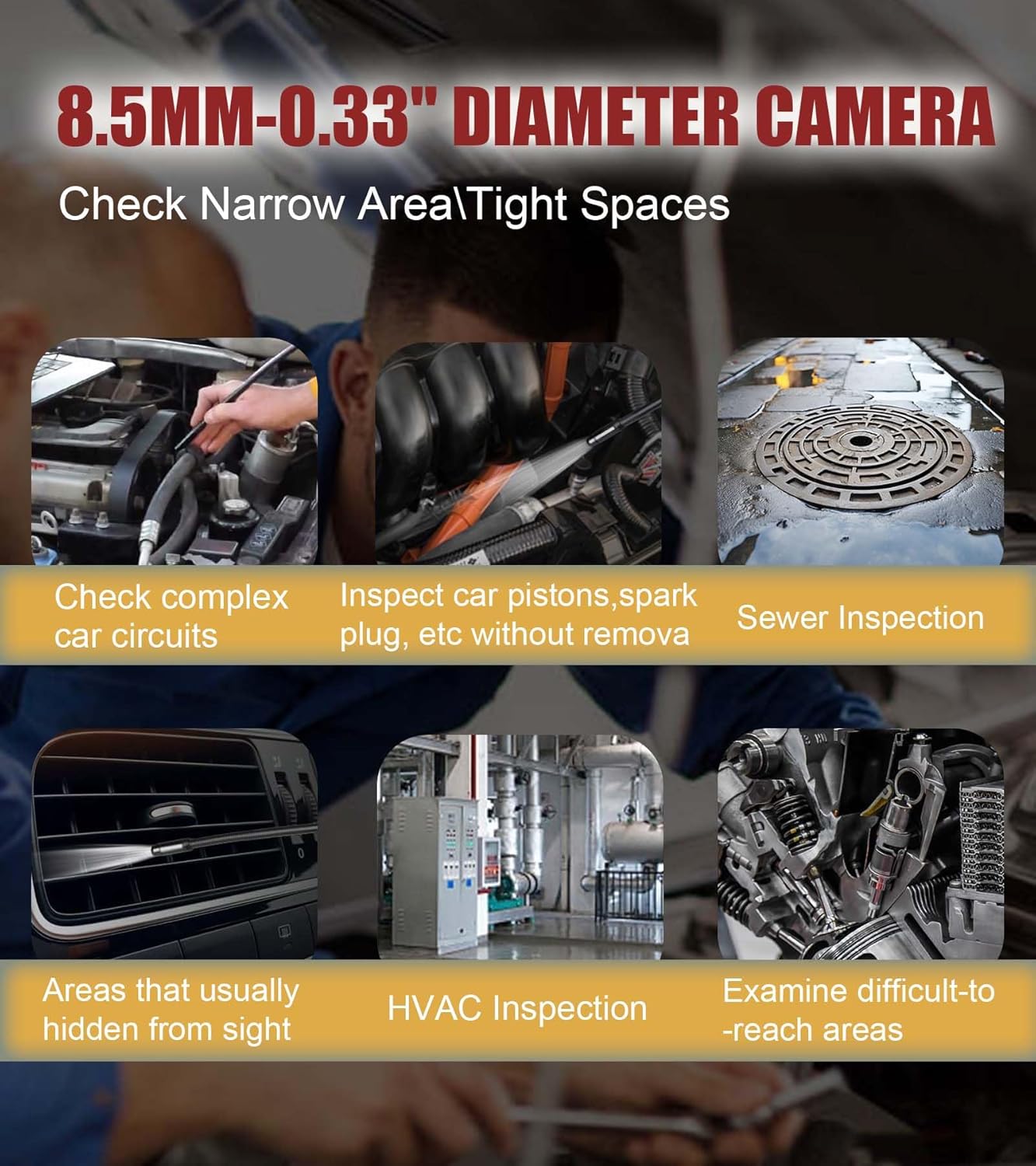 Autel MaxiVideo MV108S Digital Inspection Camera, 2025 Upgrade MV108/MV105S IP67 Waterproof 8.5mm Borescope 39.37'' 2MP Camera + LED Light 1920x1080 Compatible with Autel Scanner & PC