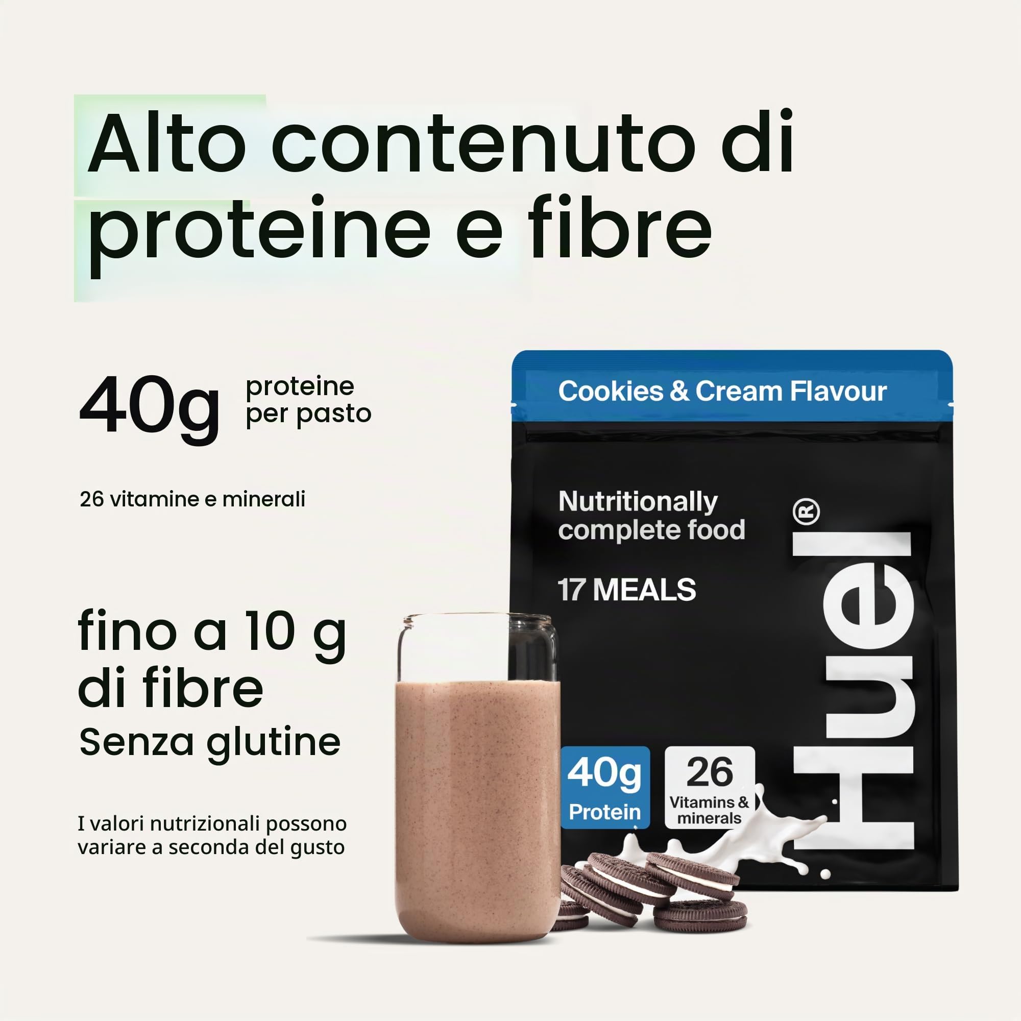 Huel Black Edition Cookies & Cream ad alto contenuto proteico 17 porzioni 1530g + misurino gratuito