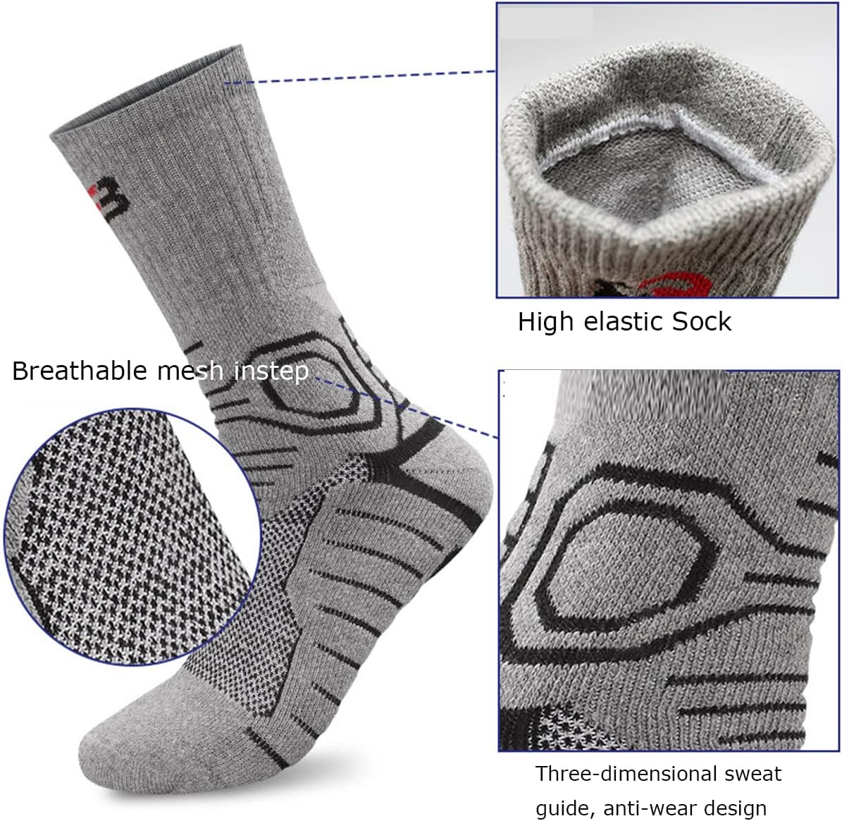 YWSLRC 5 Pairs Men's Athletic Crew Socks Performance Thick Cushioned Sport Basketball Running Training Compression Sock