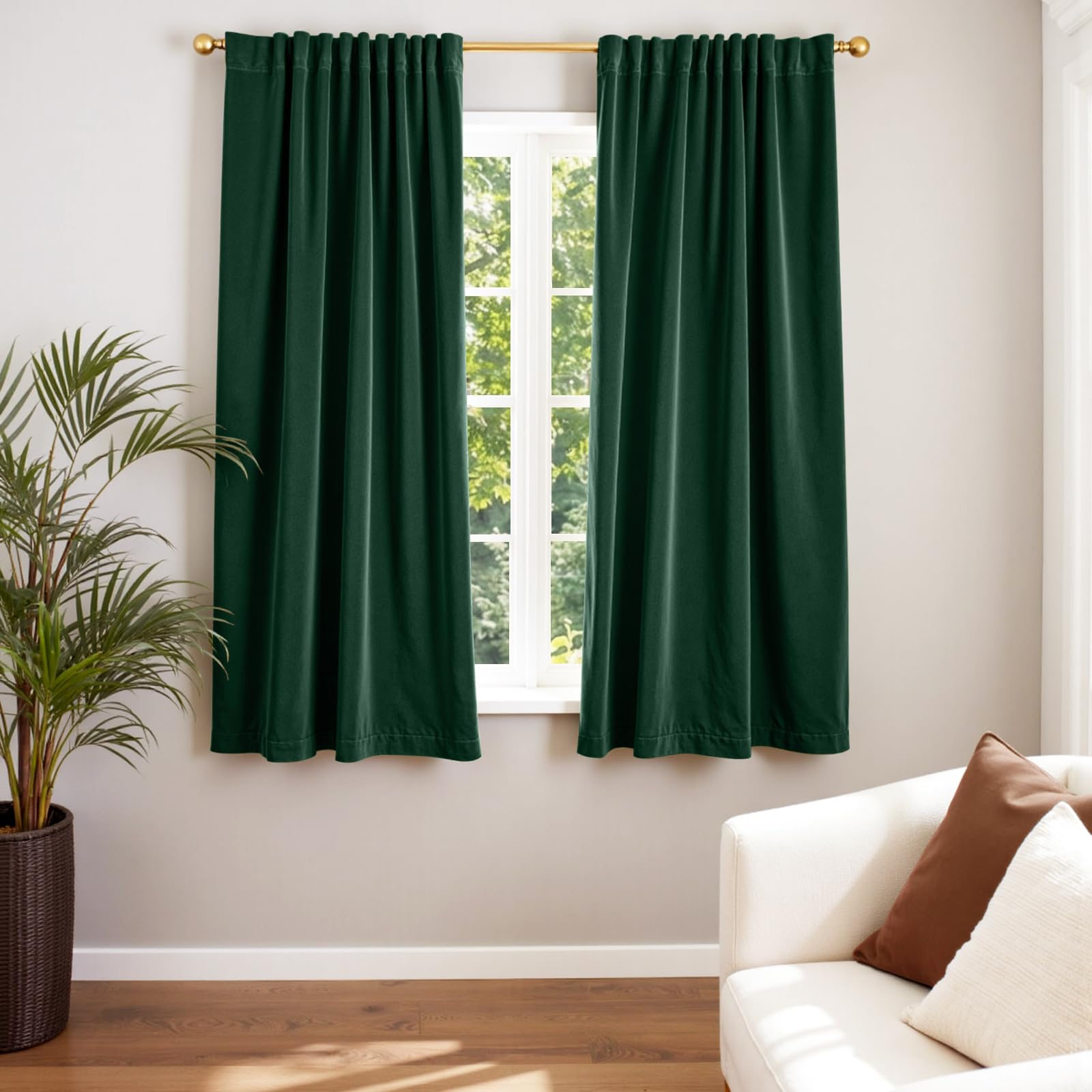 Lazzzy Velvet Blackout Curtains Thermal Insulated Room Window Drapes Super Soft Luxury Curtains for Living Room Bedroom Rod Pocket 2 Panels, Emerald Green, 52" W x 63" L