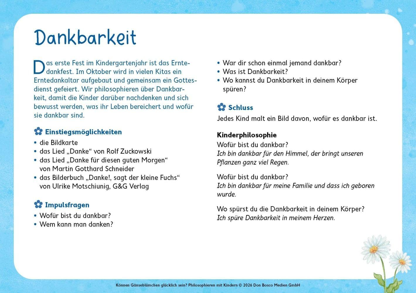 Können Gänseblümchen glücklich sein? Philosophieren mit Kindern: Gemeinsam staunen und nachdenken zu Kinderfragen. Diskussionskultur in Kleingruppen ... Ideen für Kindergruppen auf DIN-A5-Karten)