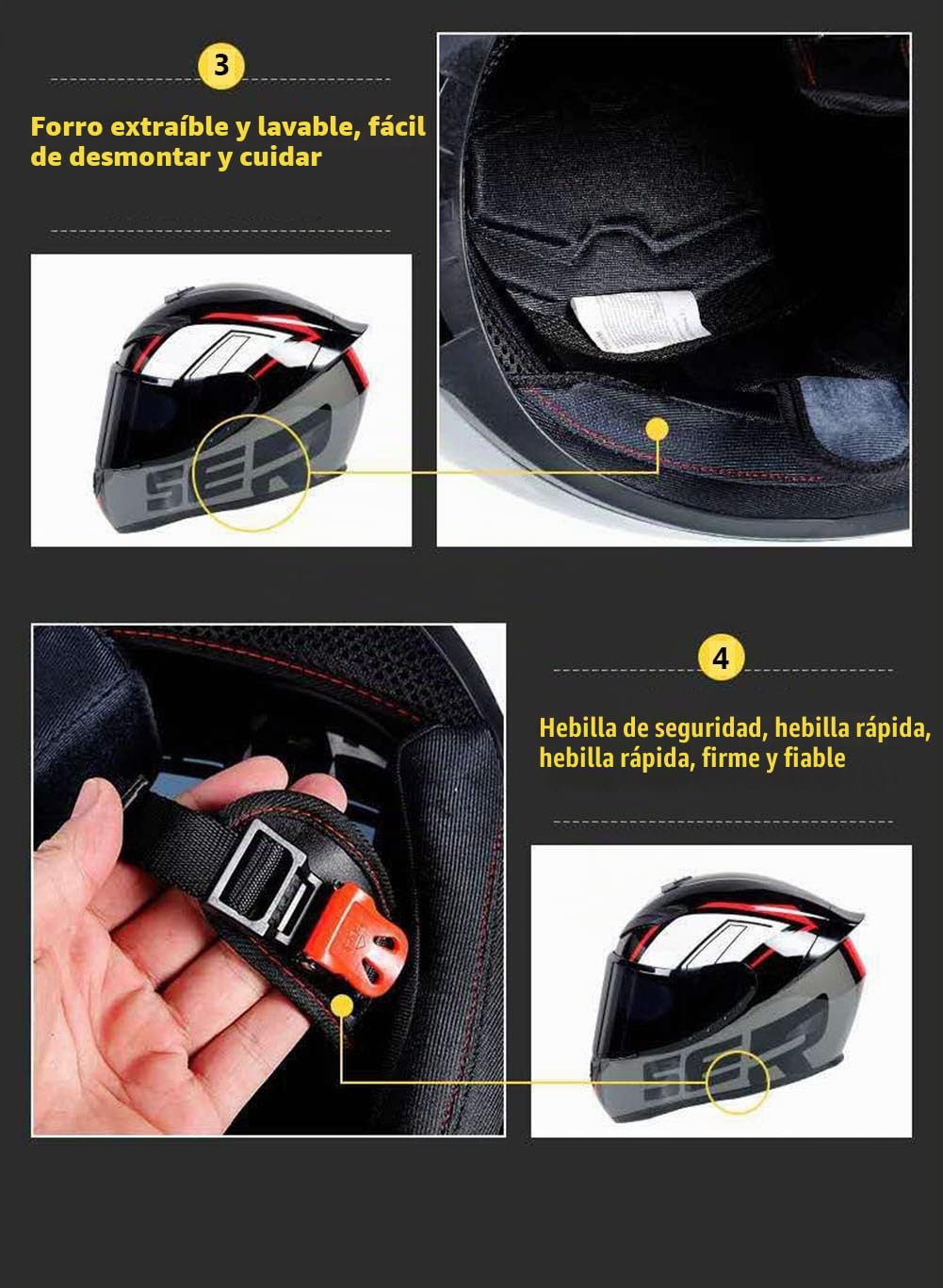 Casco integral de motocicleta con 3 opciones de lentes DOT Cascos de scooter Casco de turismo para hombres & mujeres Viaje diario Puede usarse con Bluetooth (rayas negras-rosas) (A,55~56cm M)
