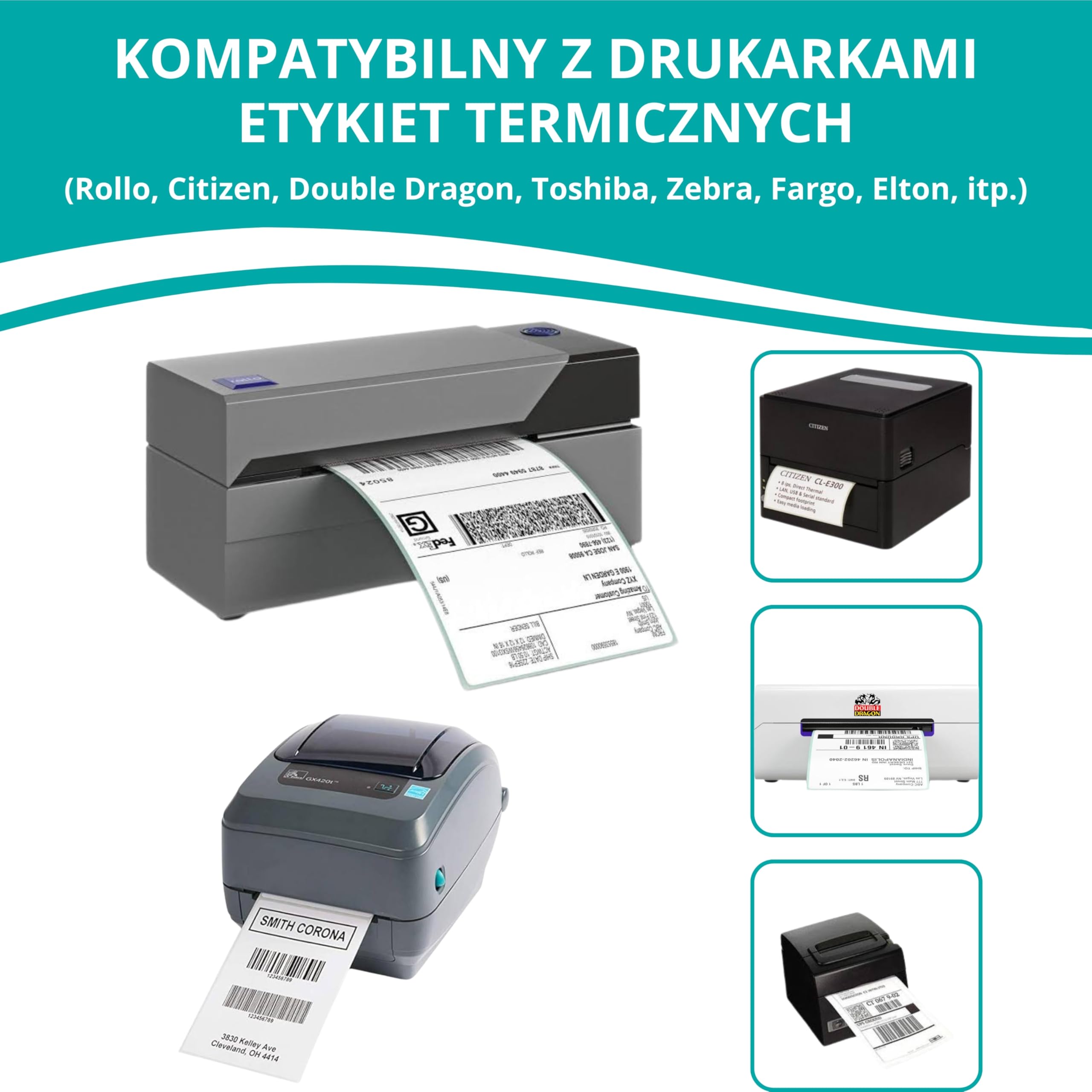 Double Dragon 100 x 150 mm (4" x 6"), 500 Etykiet Składanych Premium, Powłoka Permanentna, Kompatybilne z Drukarkami Zebra, MUNBYN, Rollo, TSC, Toshiba, Citizen (1 Stos)