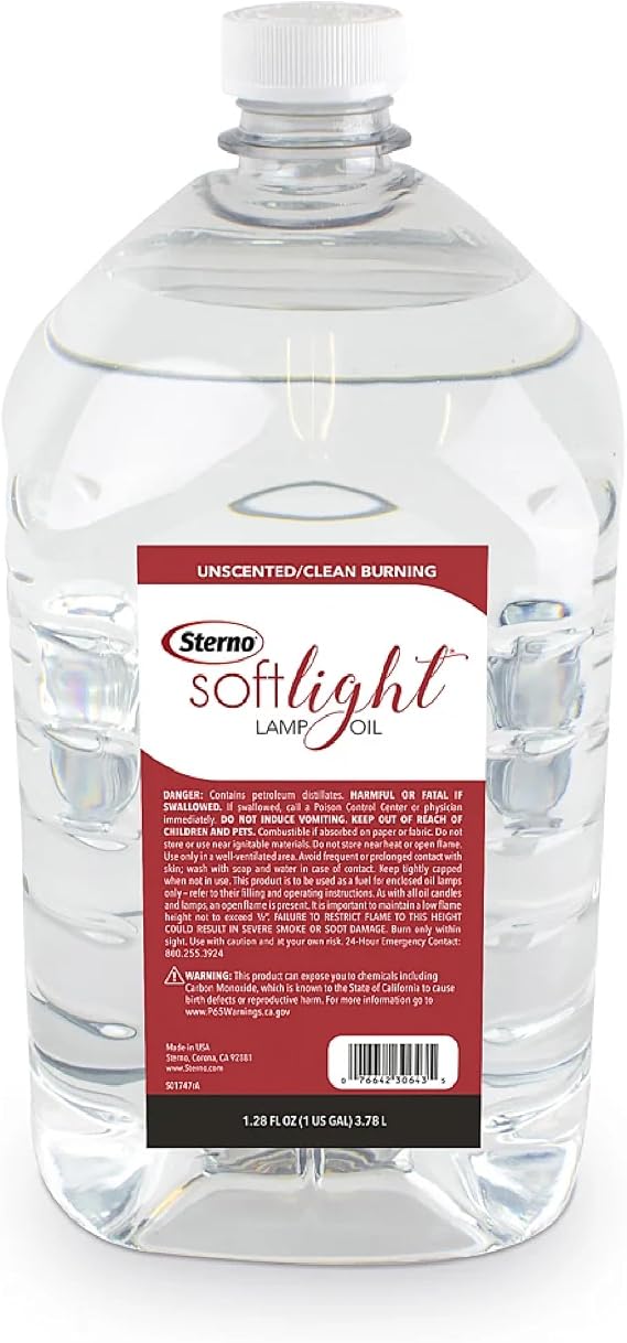 Sterno SoftLight Lamp Oil Gallon - Clean Burning & Unscented Lantern or Torch Fuel for Less Soot & Smoke - Liquid Paraffin Lamp Oil for Refillable Liquid Paraffin Wax Candles, Outdoor Torches, More