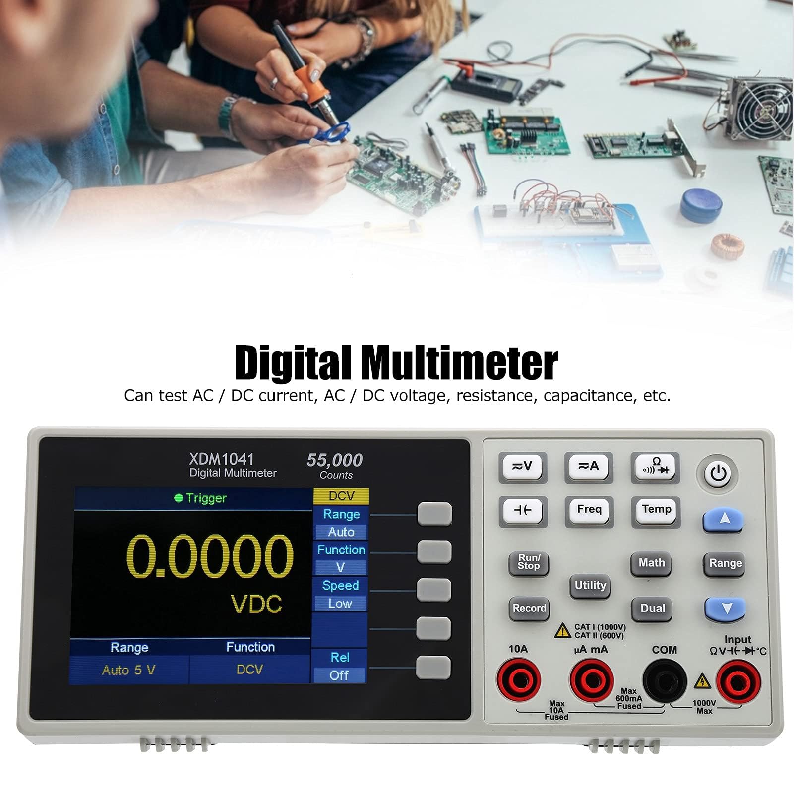 Multímetro, multímetro digital XDM1041 3.7in LCD Mini Multímetro digital de escritorio Medidor de temperatura de valor eficaz verdadero Medidor para instrumentos, laboratorios(EU Plug)