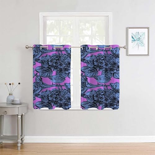 Miniatura 2 de YANFENQI Cortinas para Habitacion Blackout Blue Floral Grommet Short Door Divider Cortinas para Separar Cuartos 72Inch Width by 72Inch Length,2