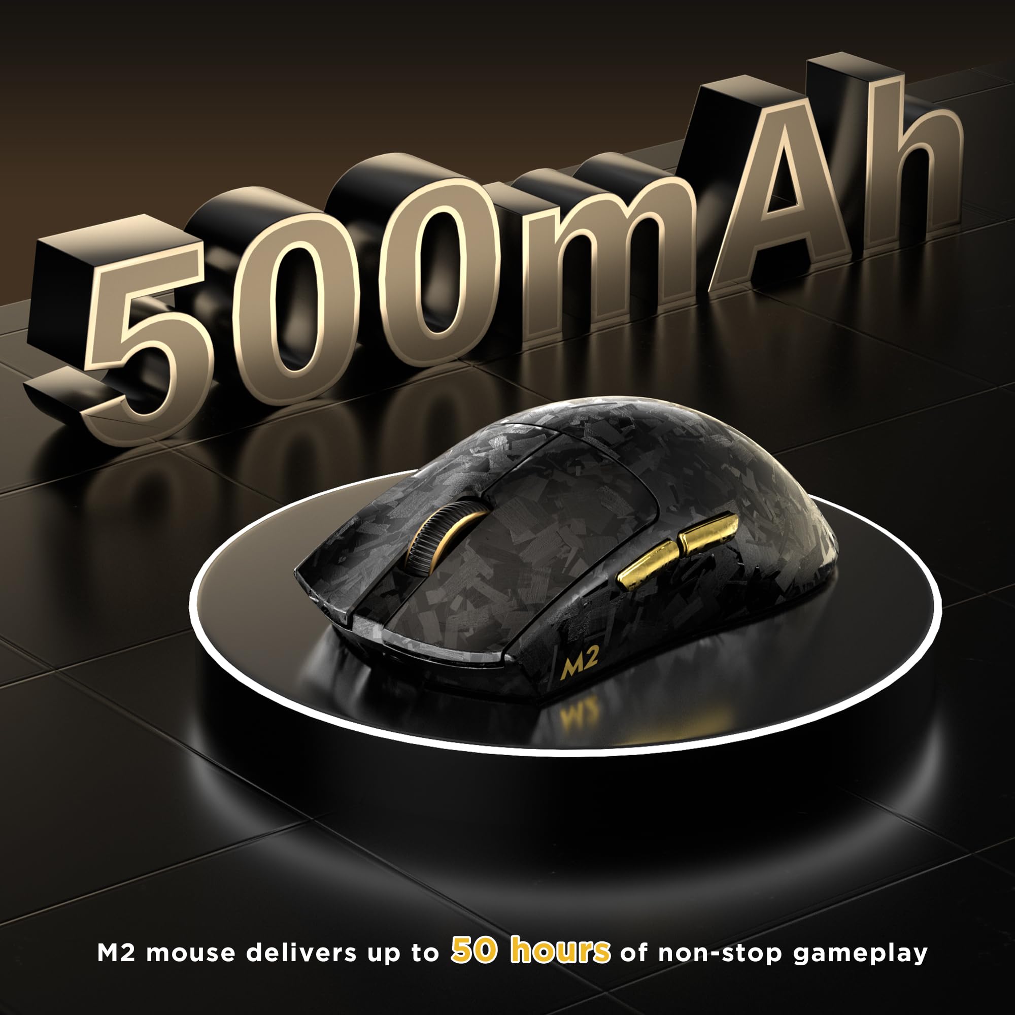 YUNZII M2 Mouse Wireless Gaming Doppio 8K, PAW3395, 6-Level DPI (Nero) | Fino 30000 DPI, 65g, Vernice Effetto Fibra di Carbonio, Personalizzazione Tramite Software, USB-C/BT/2,4 GHz, Batteria 500mAh