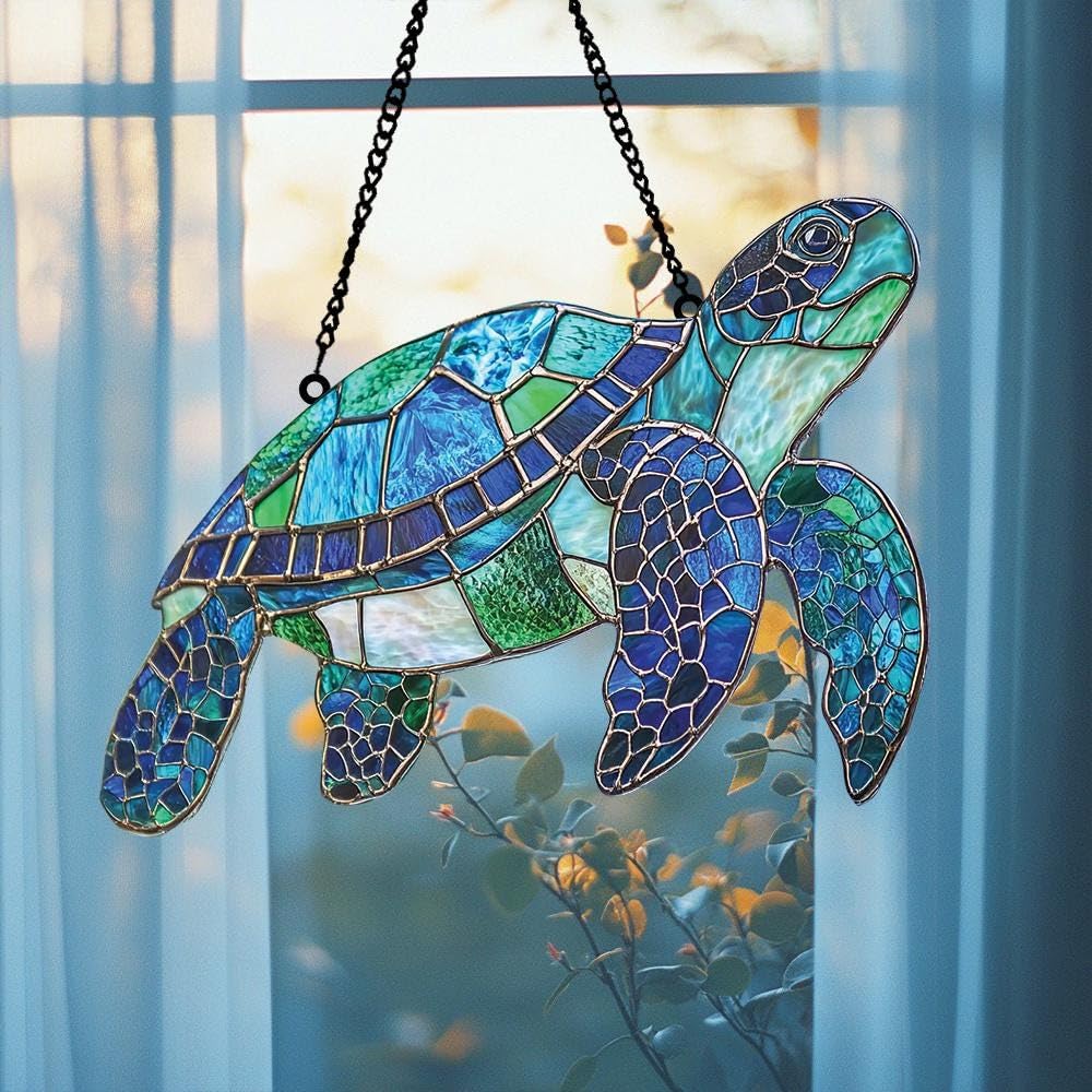 OTAKU KRAFT Sea Turtle Acrylic Window Hanging Stained Suncatcher Perfect Ornament and Home Decor for Lovers Beach Sun Catchers Indoor Windown Suncatchers Windows Garden Outdoor