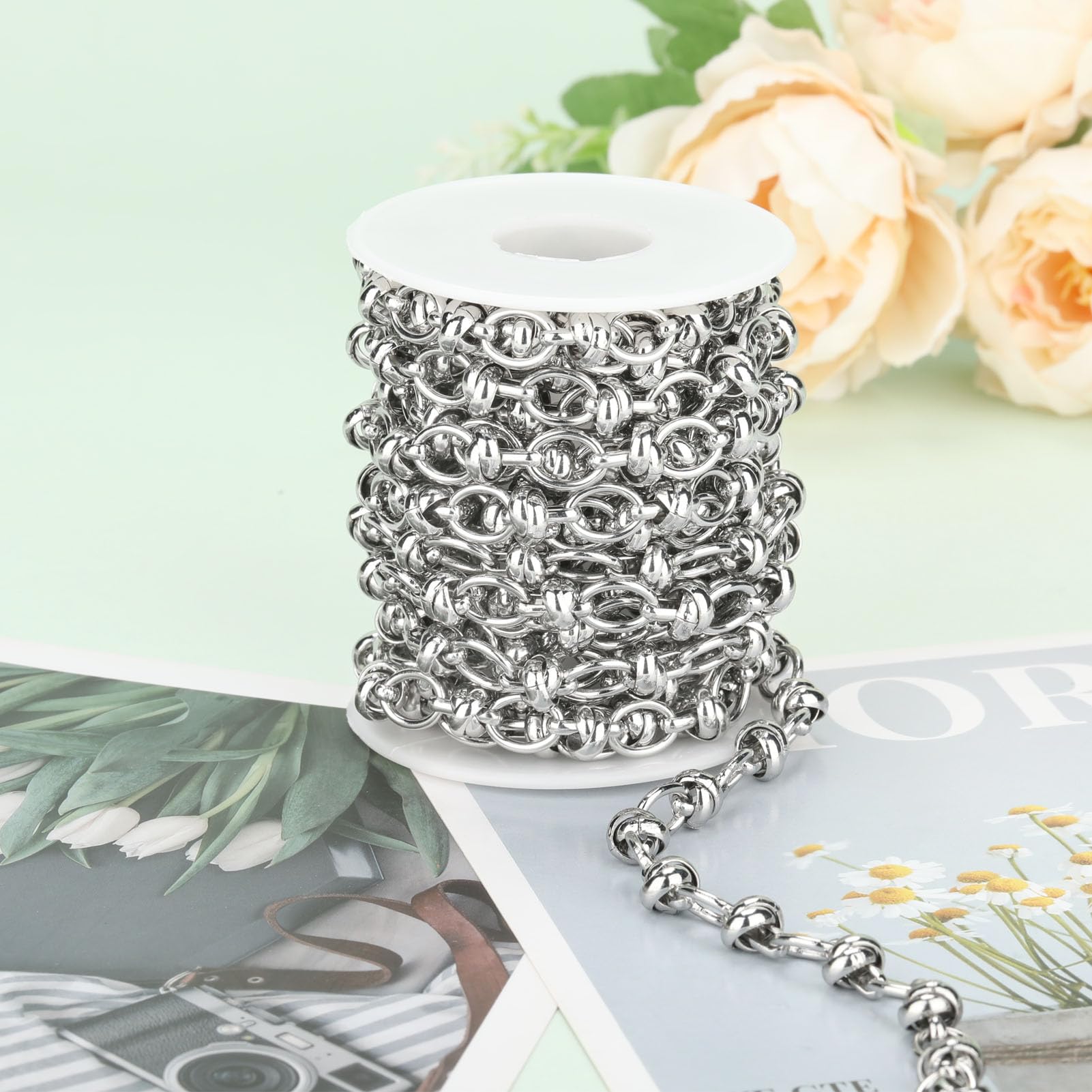 Cadenas de hierro chapadas en plata de 4 m para hacer joyas, cadena de eslabones circulares ovalados, rollo de cadena de cable grueso con hebillas para hombres, joyería de bricolaje, | Cadena de plata gruesa a granel con hebillas para hombre, joyería de b