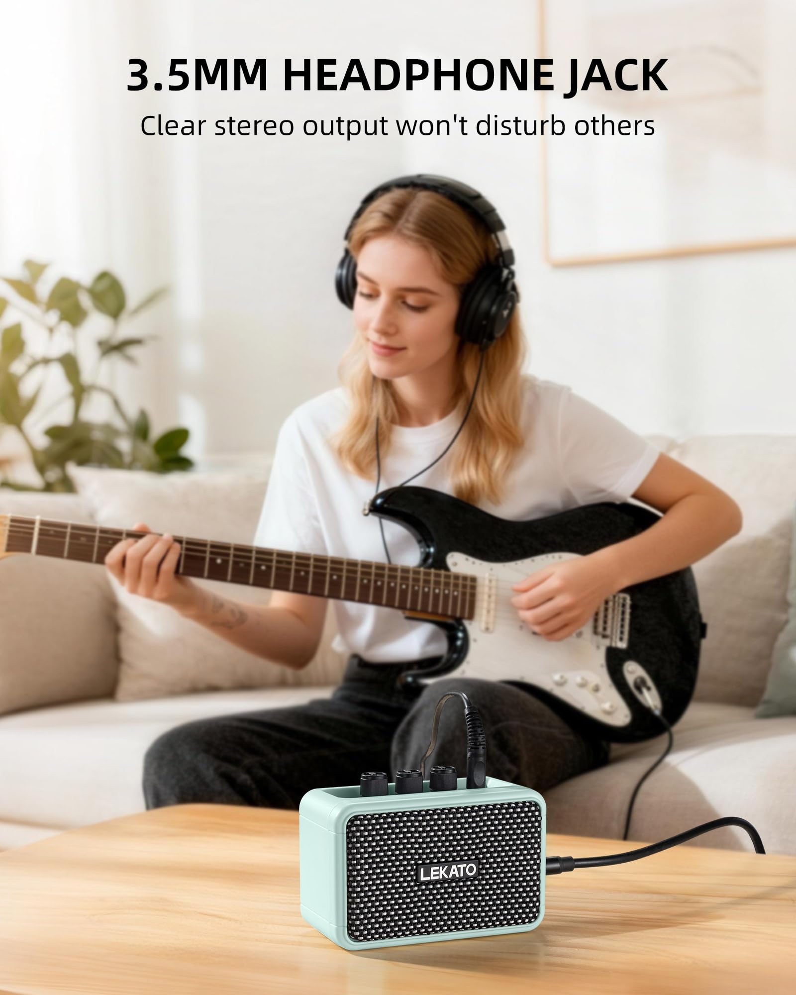 LEKATO 5W Mini amplificatore per chitarra, amplificatore elettrico ricaricabile con effetti Clean/Overdrive, Bluetooth 5.0 portatile (Blu)