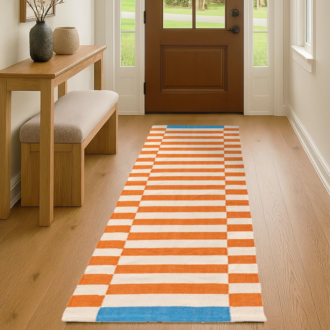 Folkulture Runner Rug for Hallway- (2x6 ft) | 100% Cotton, Washable, Water Absorbent Runner Rugs for Entry, Bedroom, Kitchen | Non Slip, Colorful