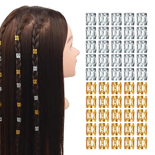 Miniatura 1 de 50 piezas de cuentas de rastas de aluminio para rastas de rastas de metal, accesorios para trenzas para mujeres y niñas, joyería para el cabello