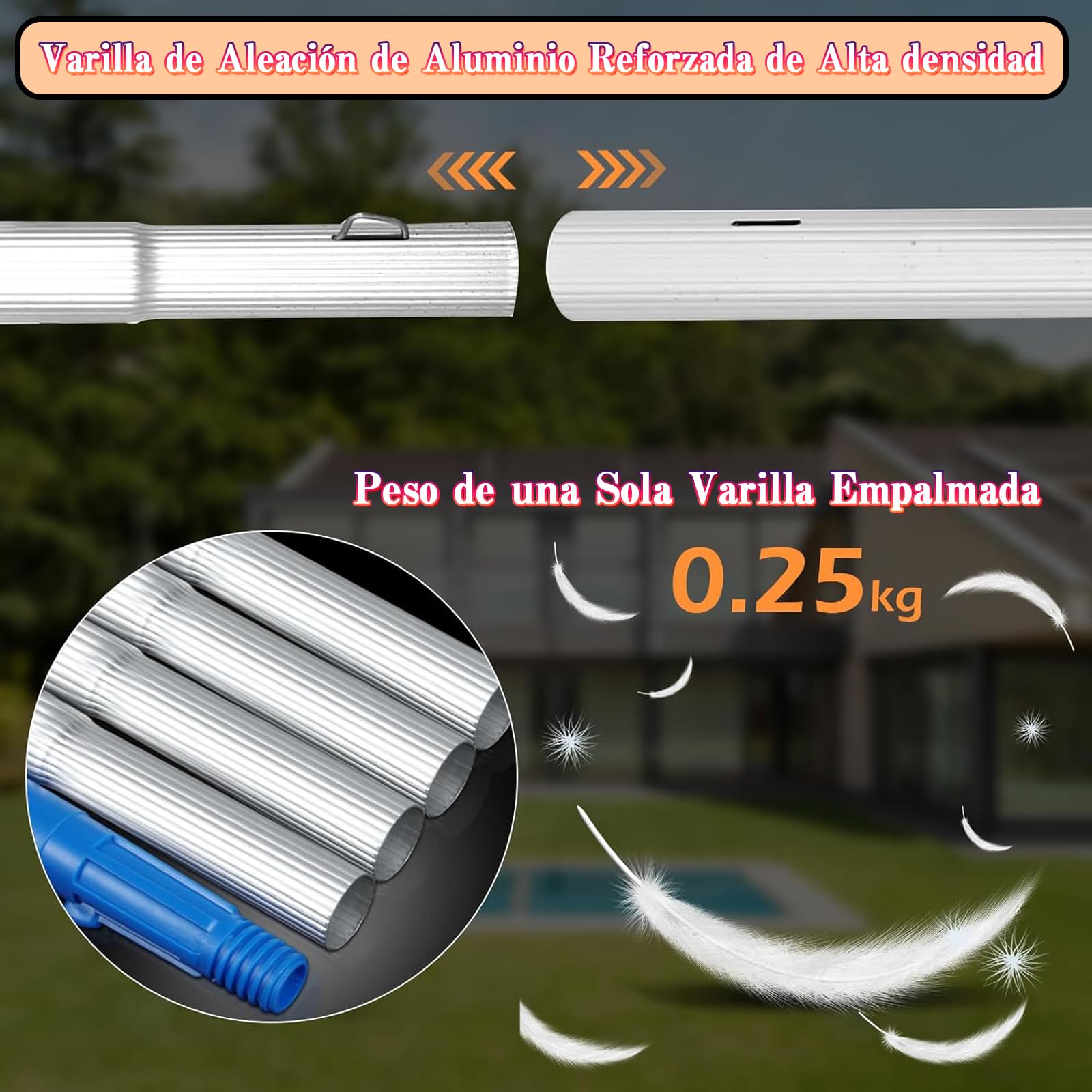5 MTS Pertiga Telescopica Limpieza Cristales, Barra telescópica Extensible para la Limpieza Placas Fotovoltaicas, Limpiador Placas Solares Pertiga Telescopica con Manguera de 20 m