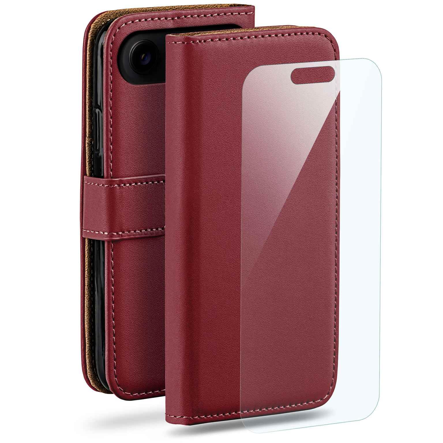 moex Set 4 in 1 per iPhone Air con 3 pellicole protettive, scomparto per carte di credito, custodia a libro e pellicola FlexProtect, protezione completa a 360°, bordeaux