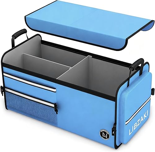 Miniatura 16 de LIBZAKI - Organizador de almacenamiento 4 en 1 para maletero, caja de almacenamiento plegable con múltiples compartimentos con hielera para Azul