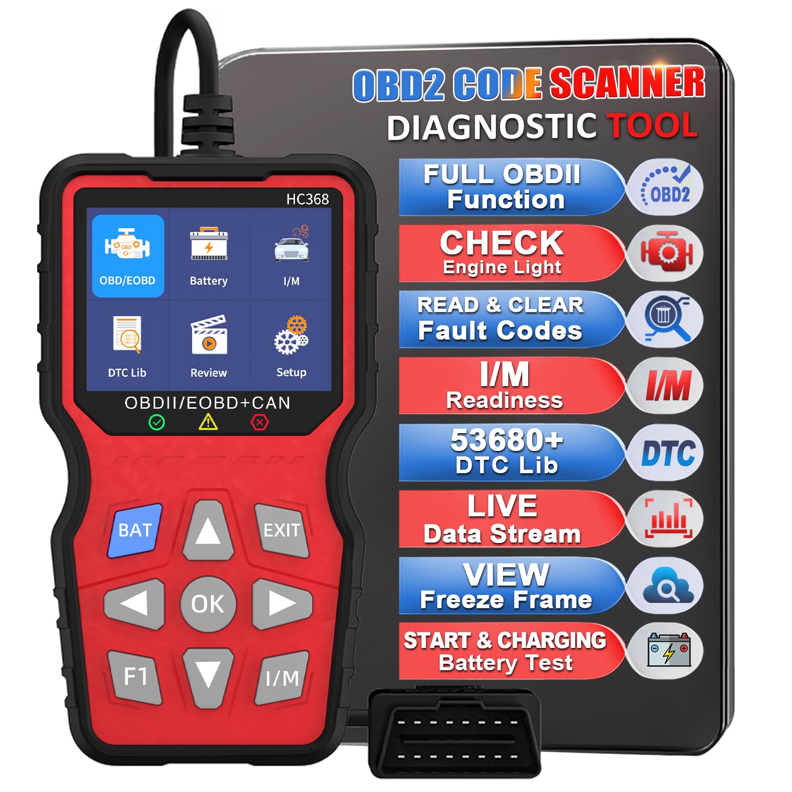 OBD2 Narzędzie diagnostyczne Professional Edition - Czytnik błędów samochodowych z testerem akumulatora i danymi na żywo dla wszystkich pojazdów od 2003 roku (BMW, VW, Audi, Mercedes) Tester